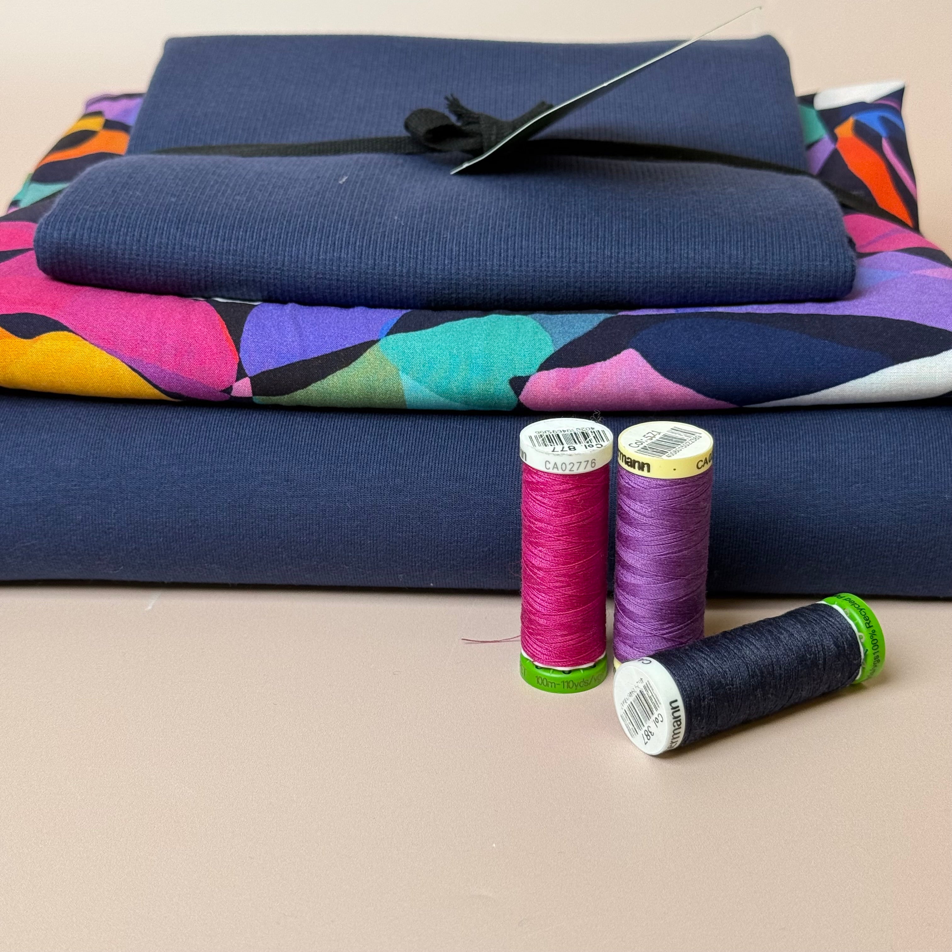 Make an Outfit Colour Bundle - Rainbow Leaves Viscose & Cotton French Terry with Ribbing