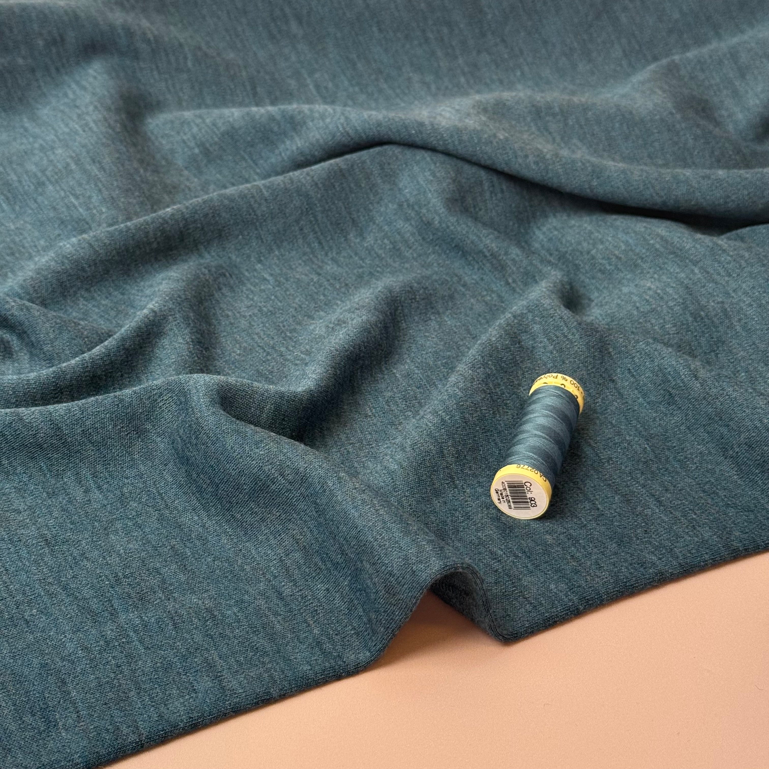 Pure Merino Wool Sweater Knit in Petrol Melange