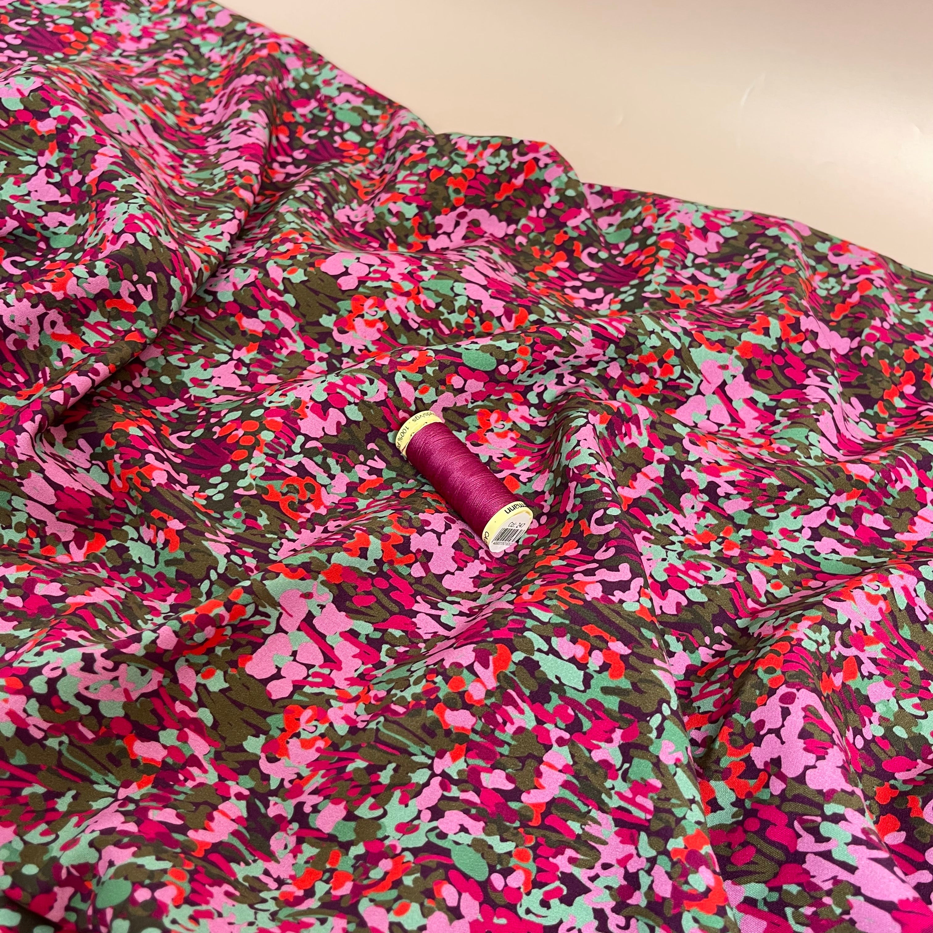 Nerida Hansen -Colourful Garden on Plum Viscose with LENZING™ ECOVERO™ fibres