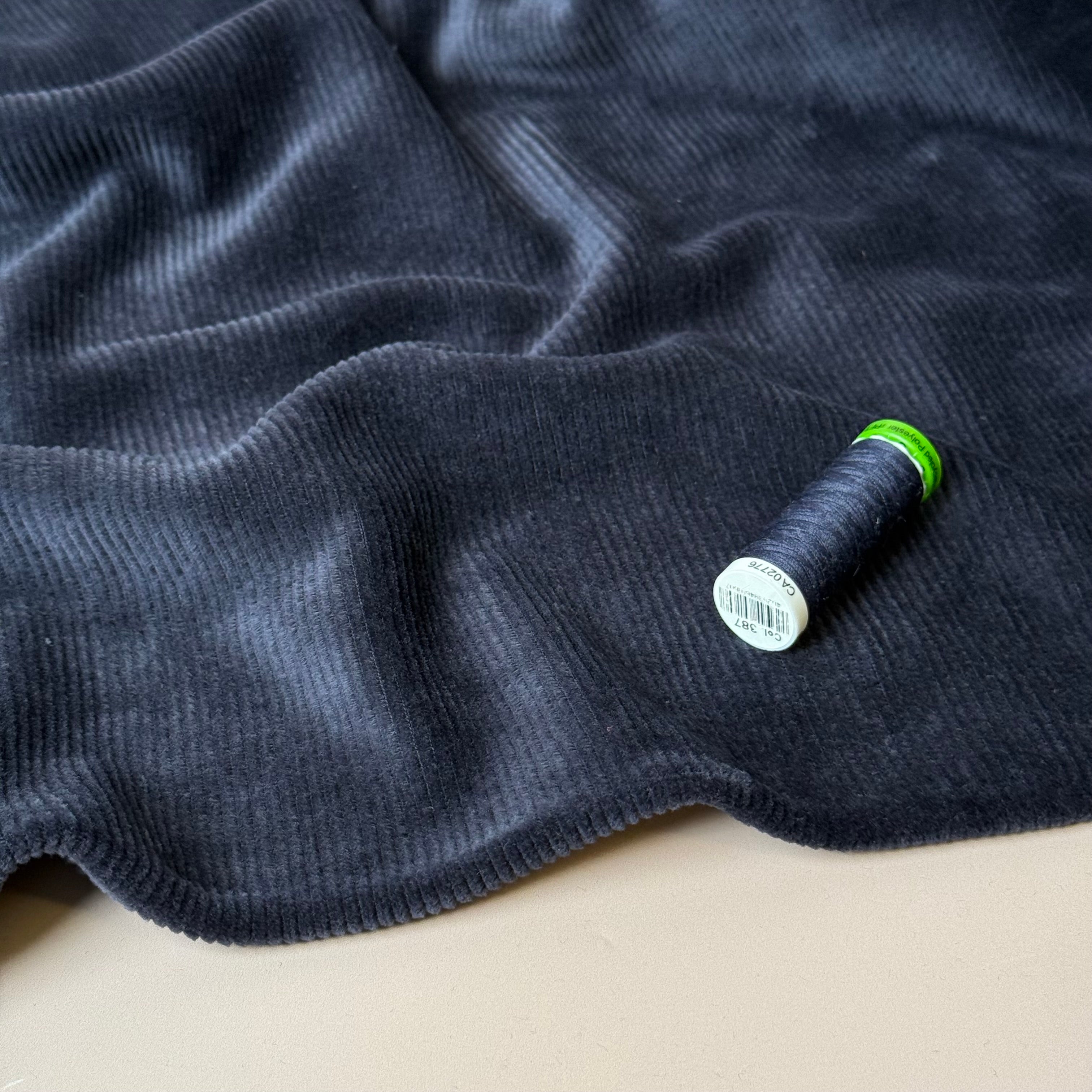 Ribbed Velvet Jersey in Dark Navy