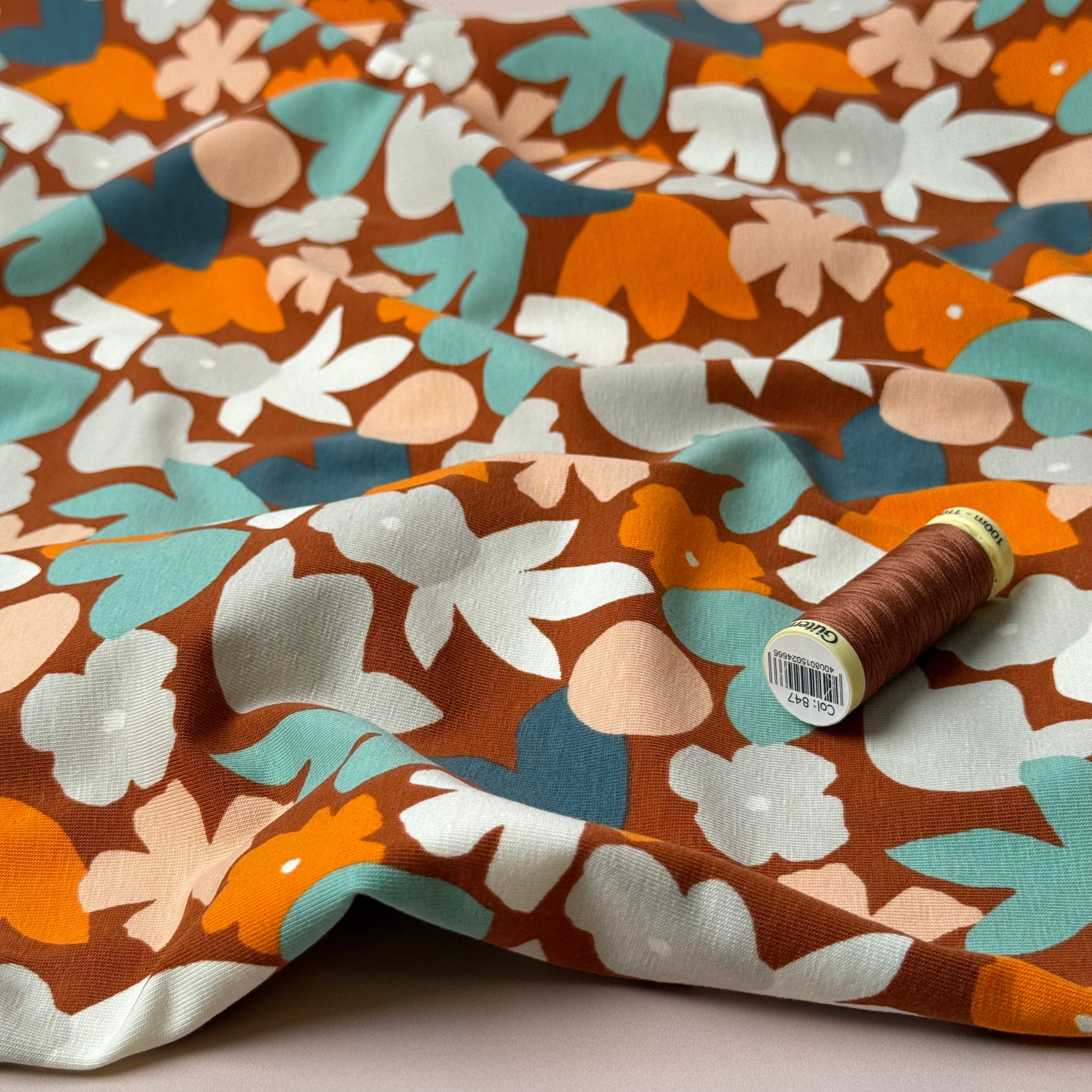 Autumn Flowers Cotton Jersey Fabric