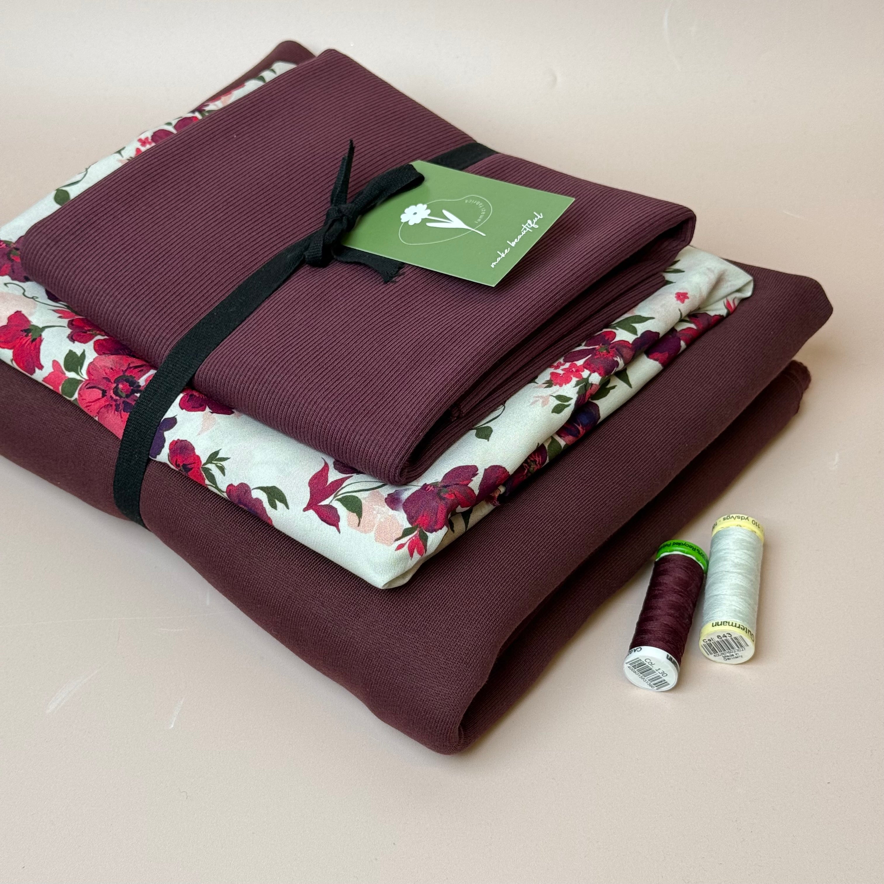 Make an Outfit Colour Bundle - Rosehip Viscose & Brushed Sweatshirt in Grape with Ribbing