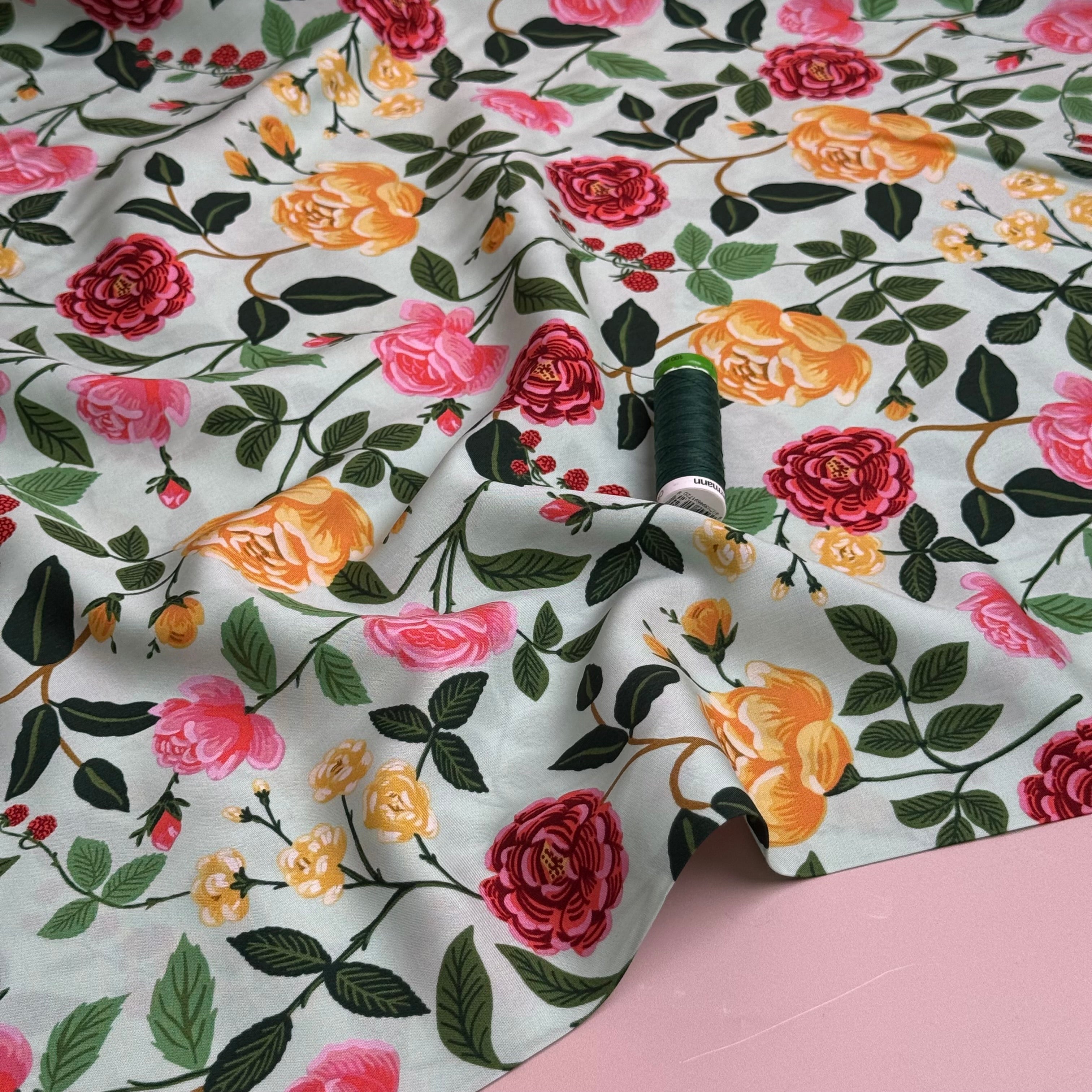 Rifle Paper Co - Roses in Mint Rayon from English Rose