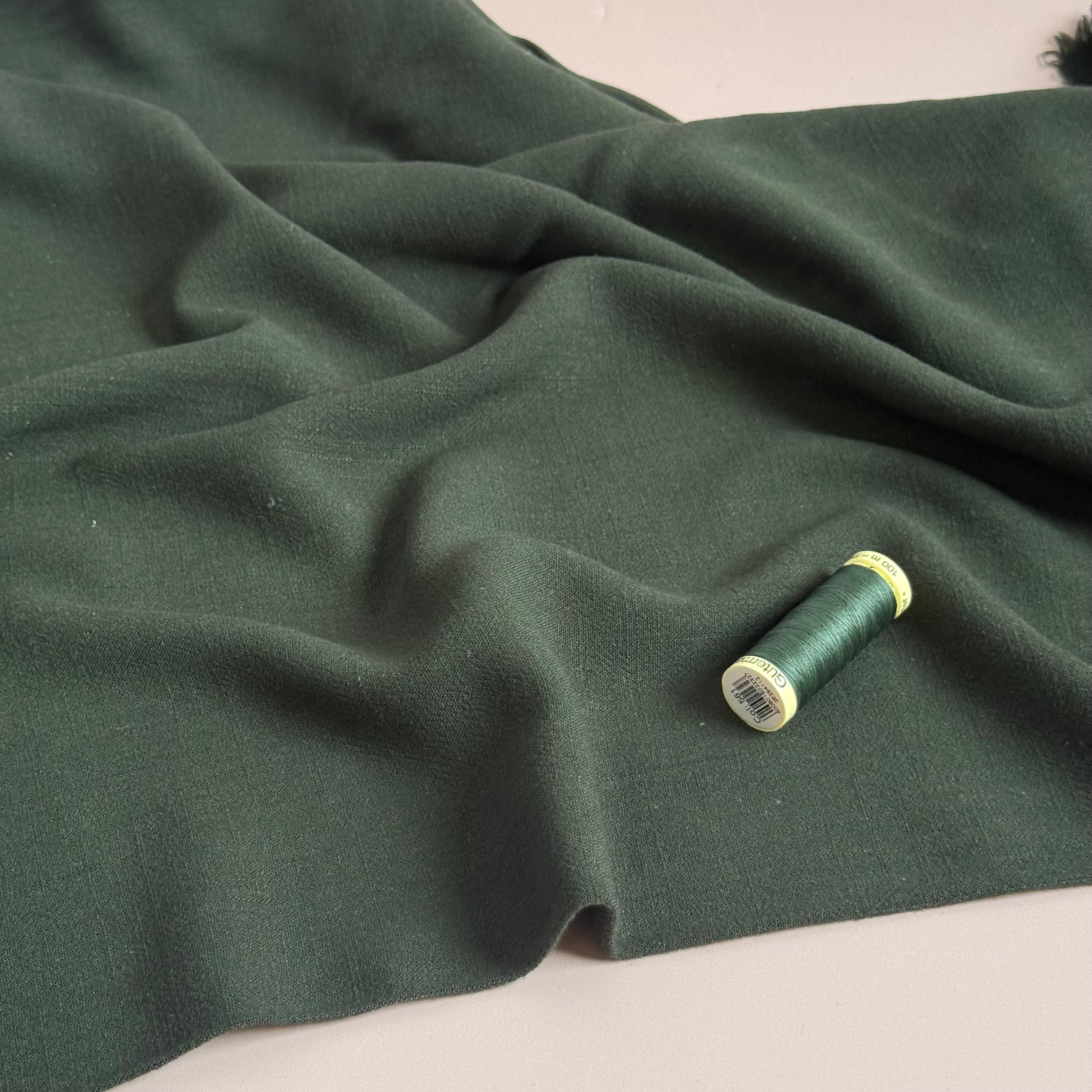 Flow Dark Green Viscose Linen Blend Dress Fabric