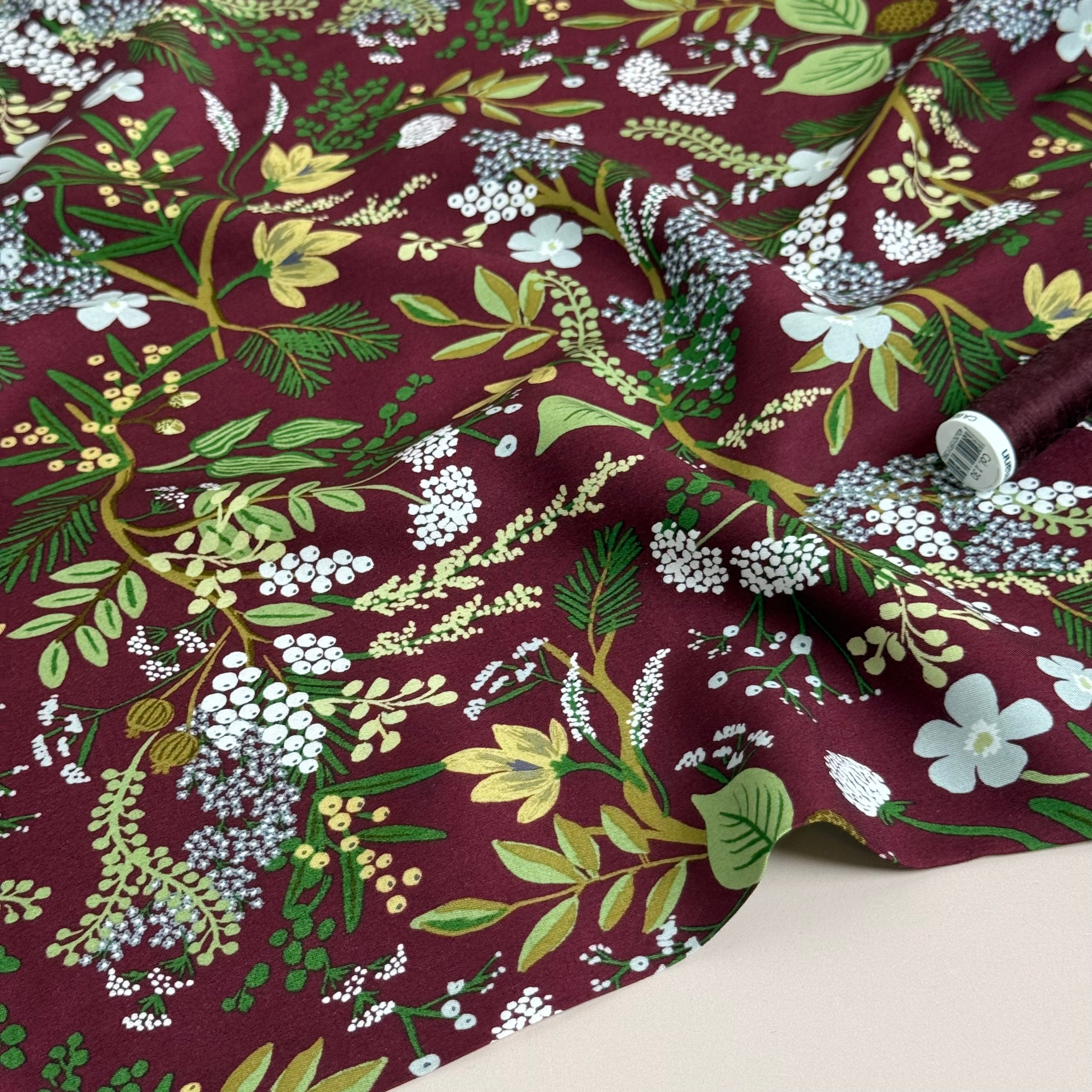 Rifle Paper Co - Juniper Forest in Burgundy Rayon from English Rose