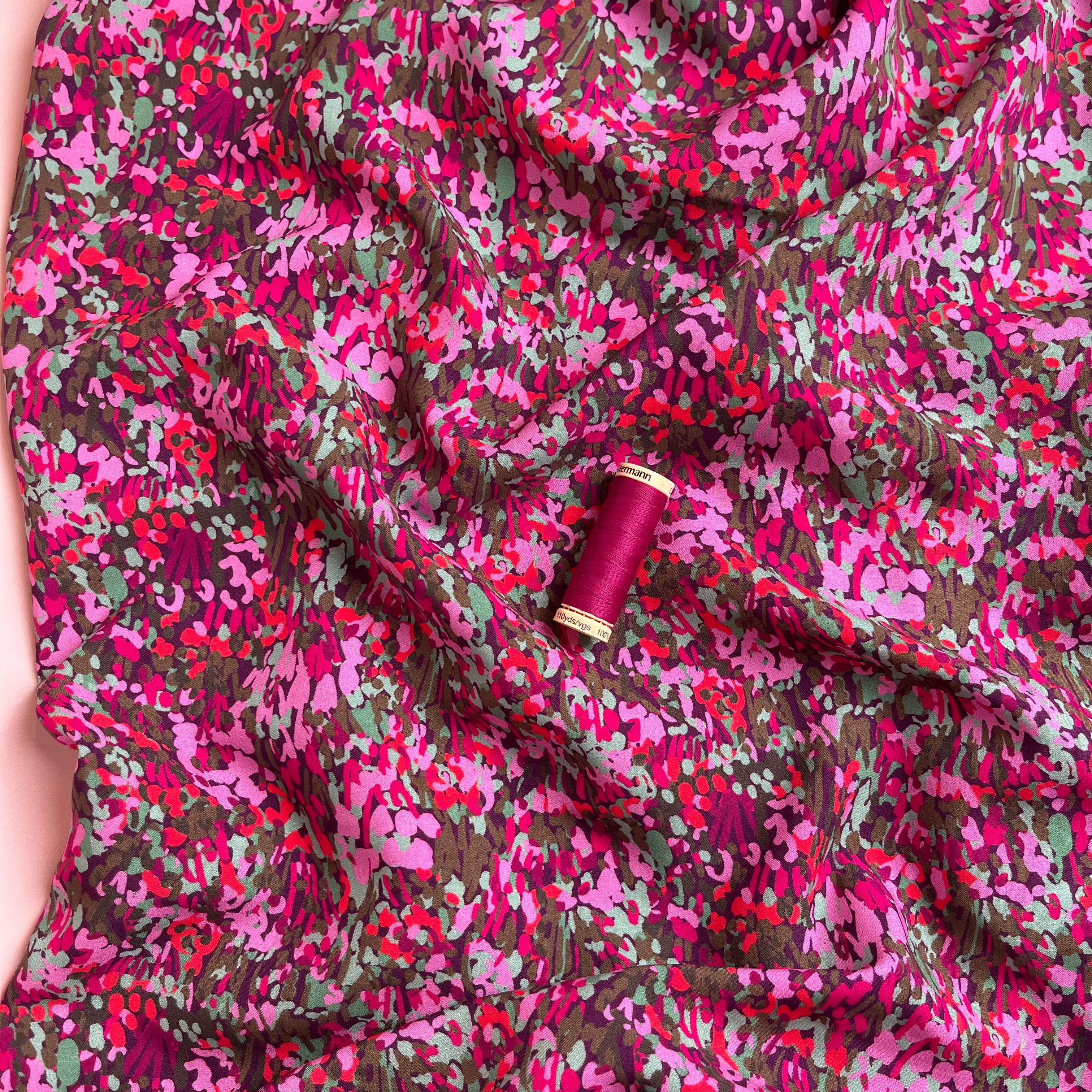 Nerida Hansen -Colourful Garden on Plum Viscose with LENZING™ ECOVERO™ fibres