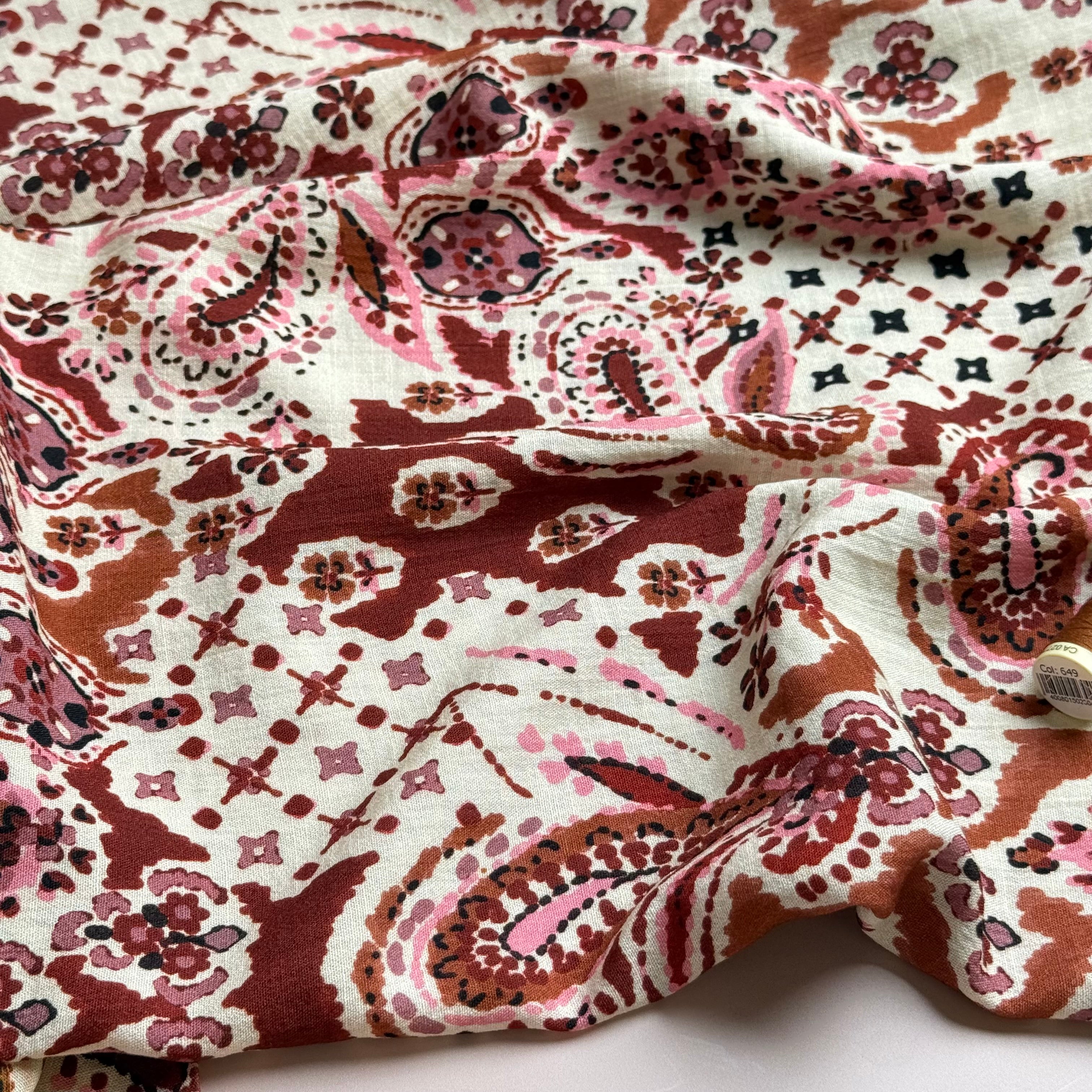 Deadstock - Autumn Paisley Rust Textured Viscose Fabric