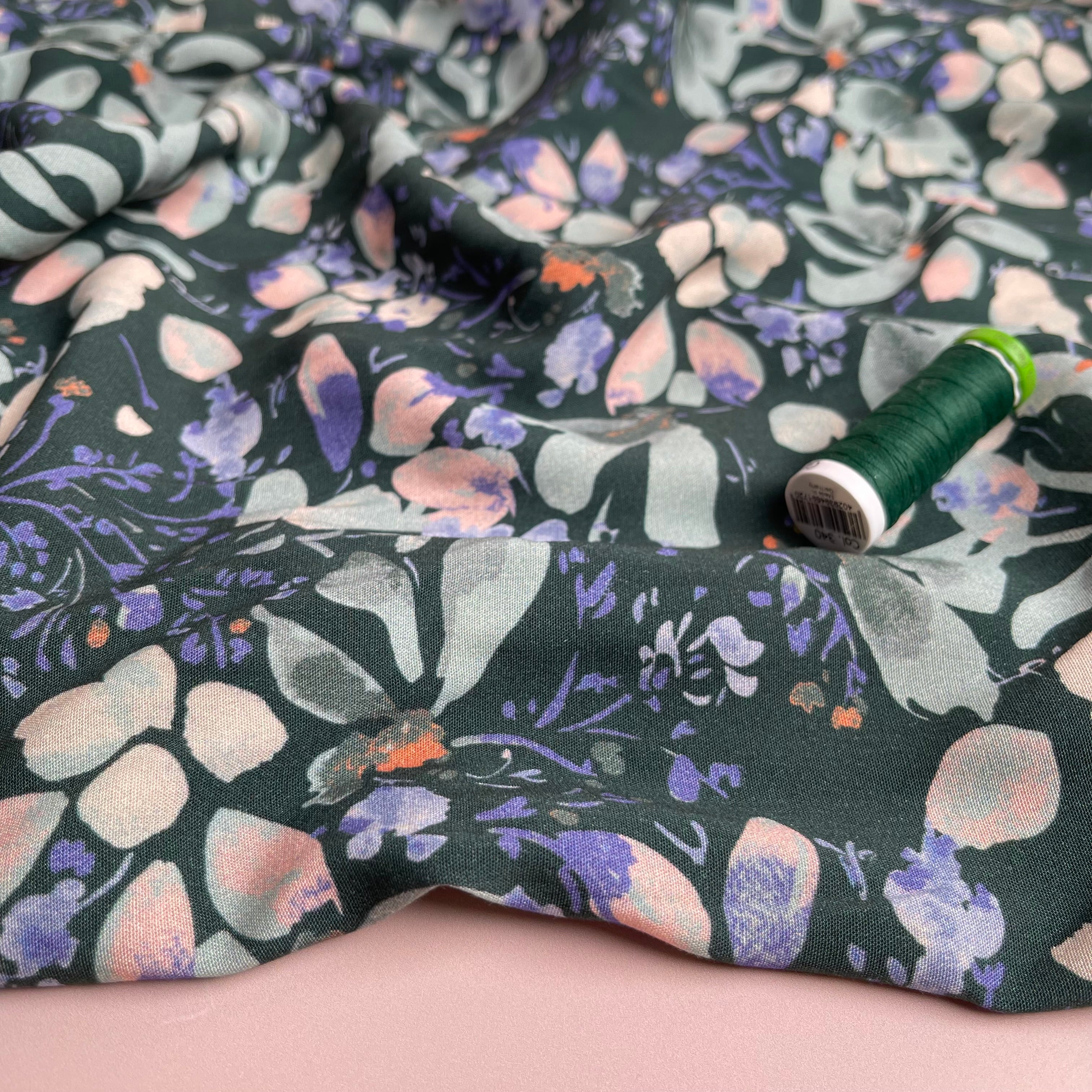 Soft Watercolour Blossoms Stretch Viscose Poplin Fabric