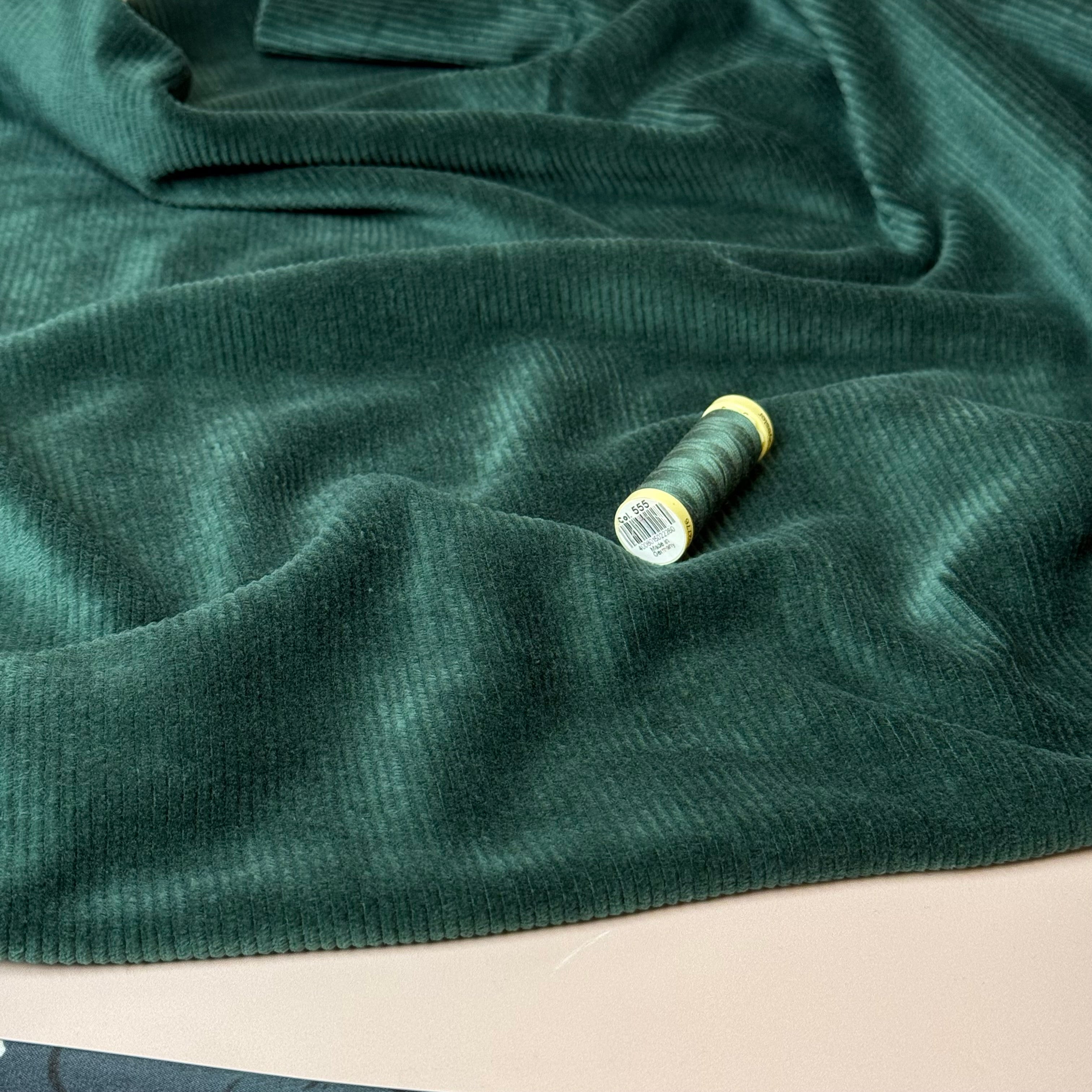 Ribbed Velvet Jersey in Forest Green