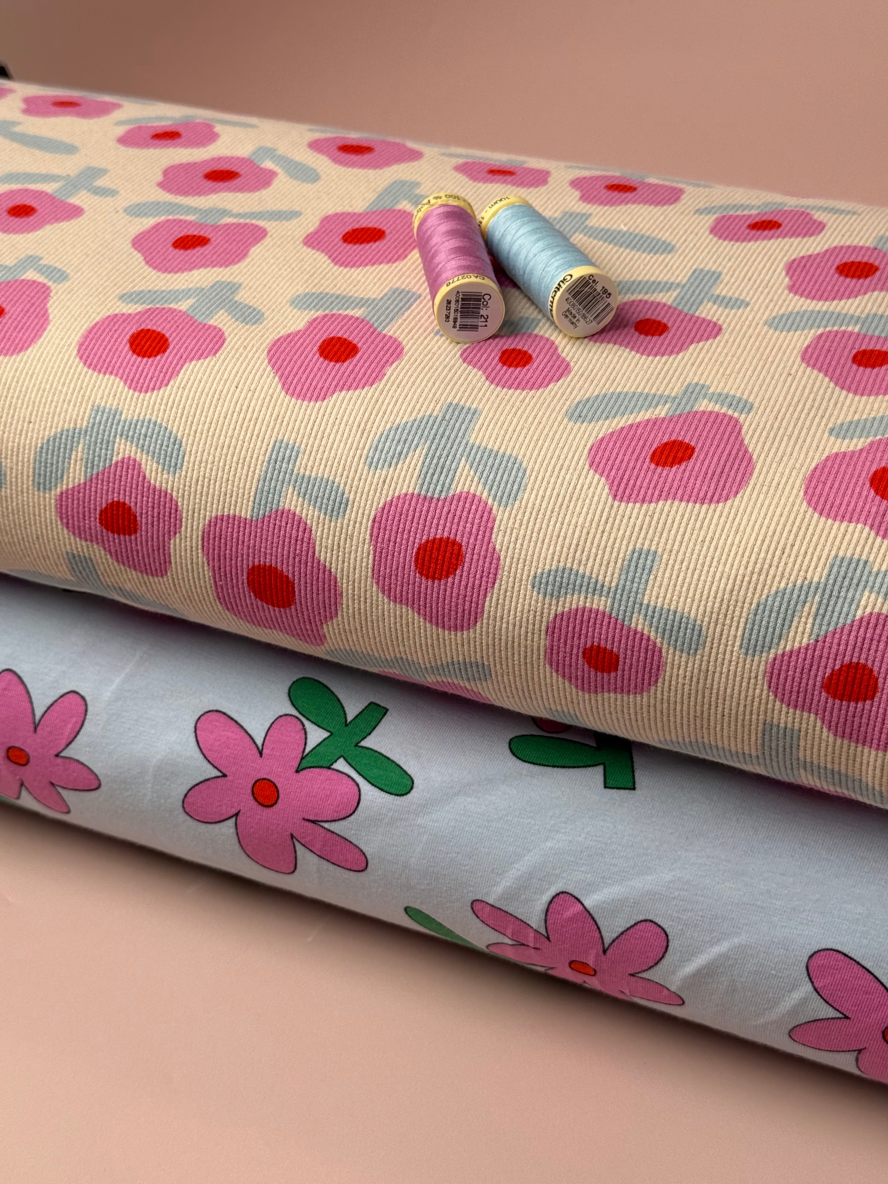 Fun Flowers Blue GOTS Organic Cotton Jersey