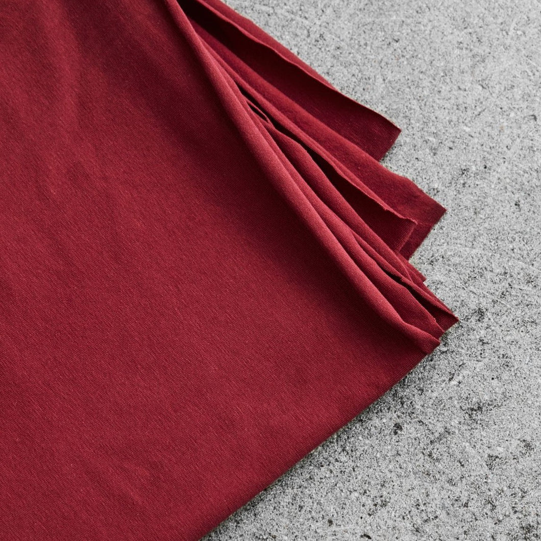 REMNANT 1.64 metres with dirt marks near selvedge - Red Organic Single Stretch Jersey