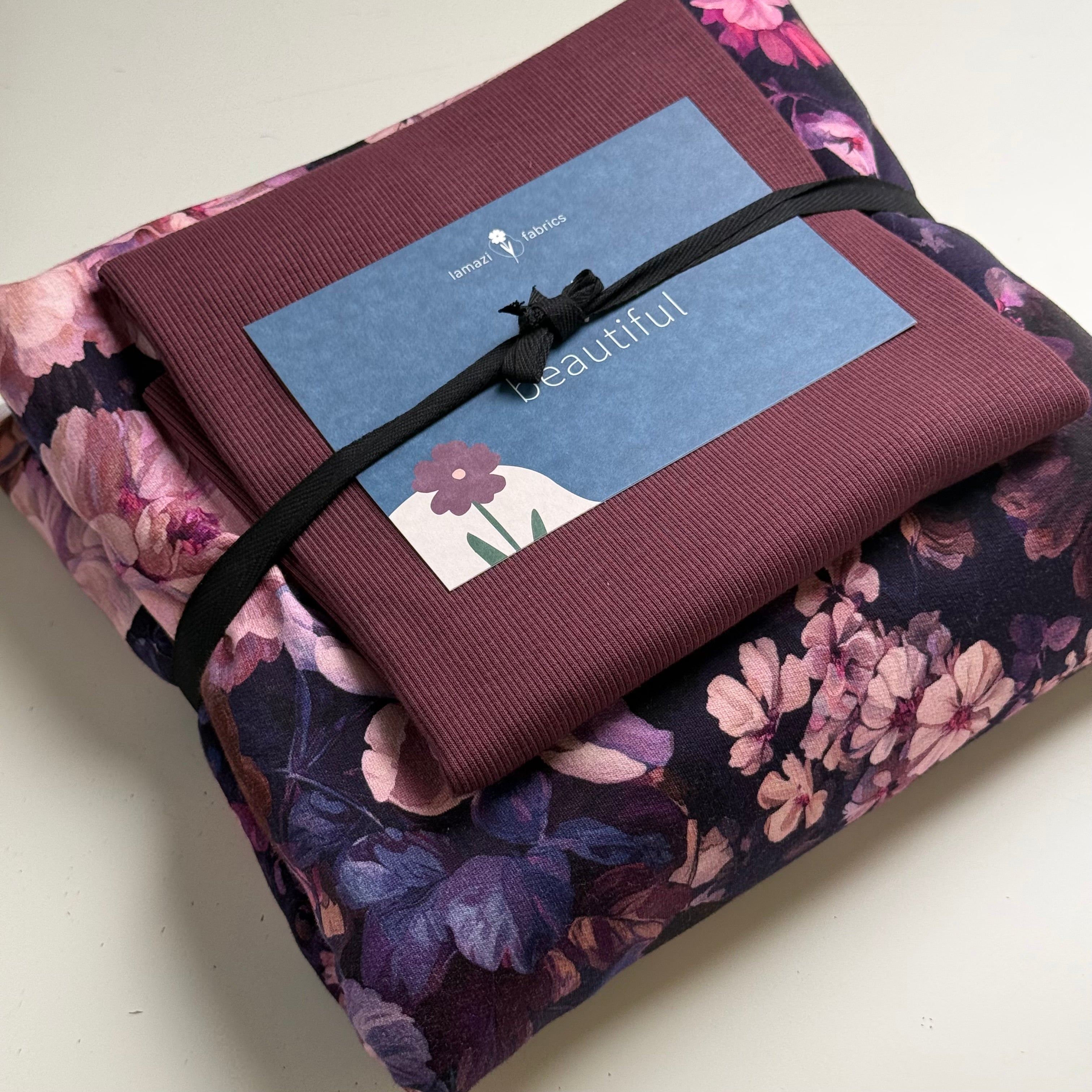 Colour Bundles - Autumn Bouquet Navy Cotton French Terry & Matching Ribbing