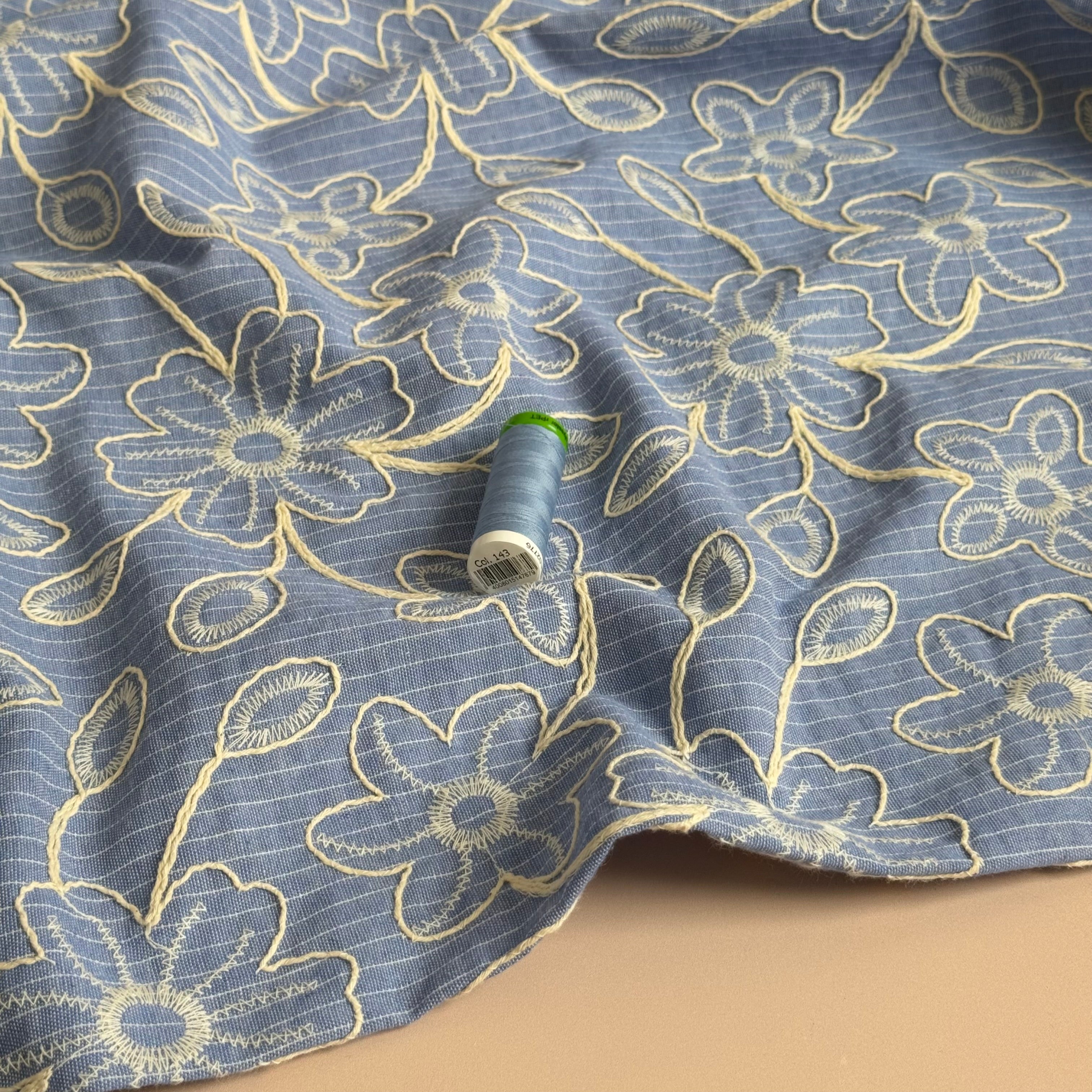 Striped Cotton with Embroidered Flowers