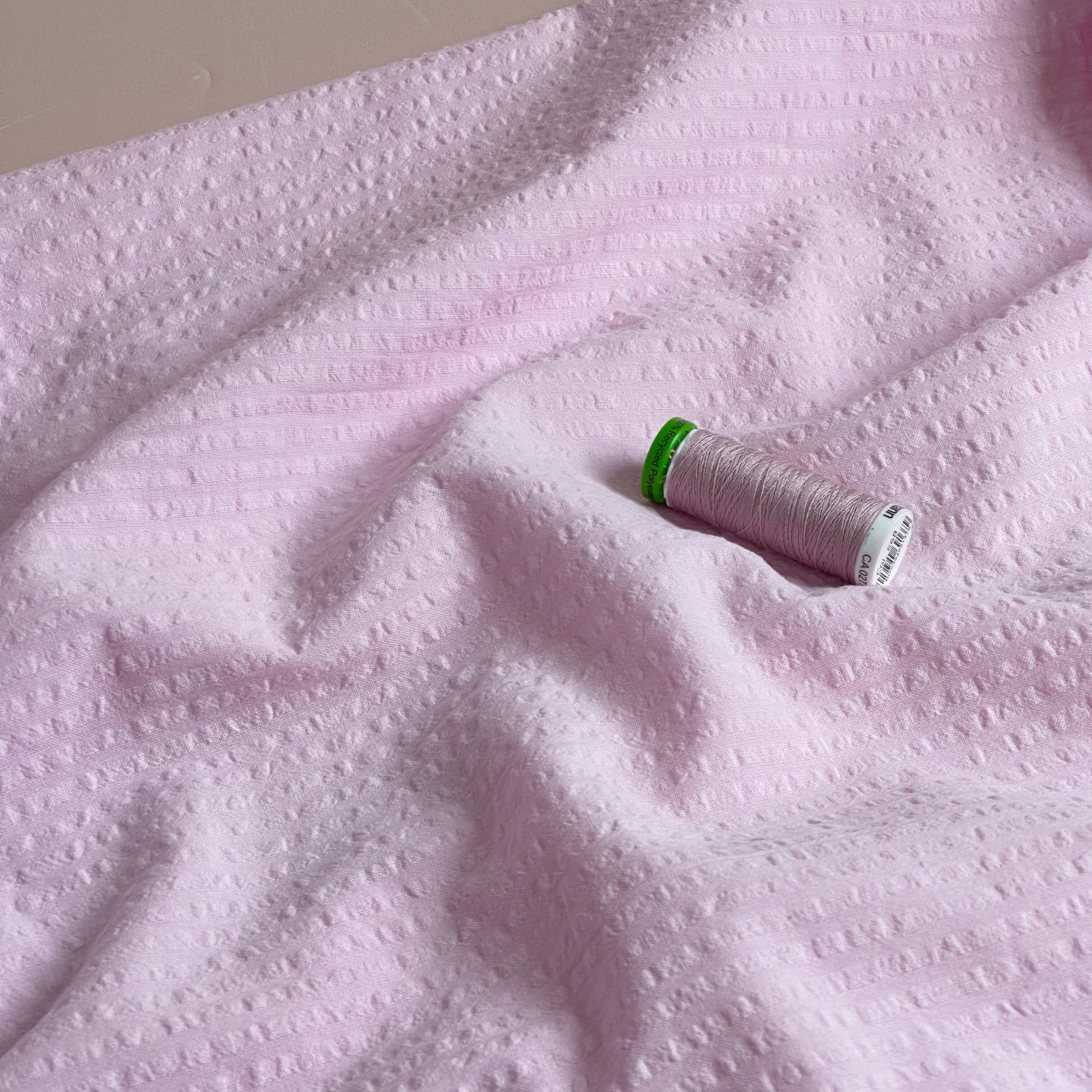 Powder Pink Bubble Stripe Cotton Seersucker Fabric