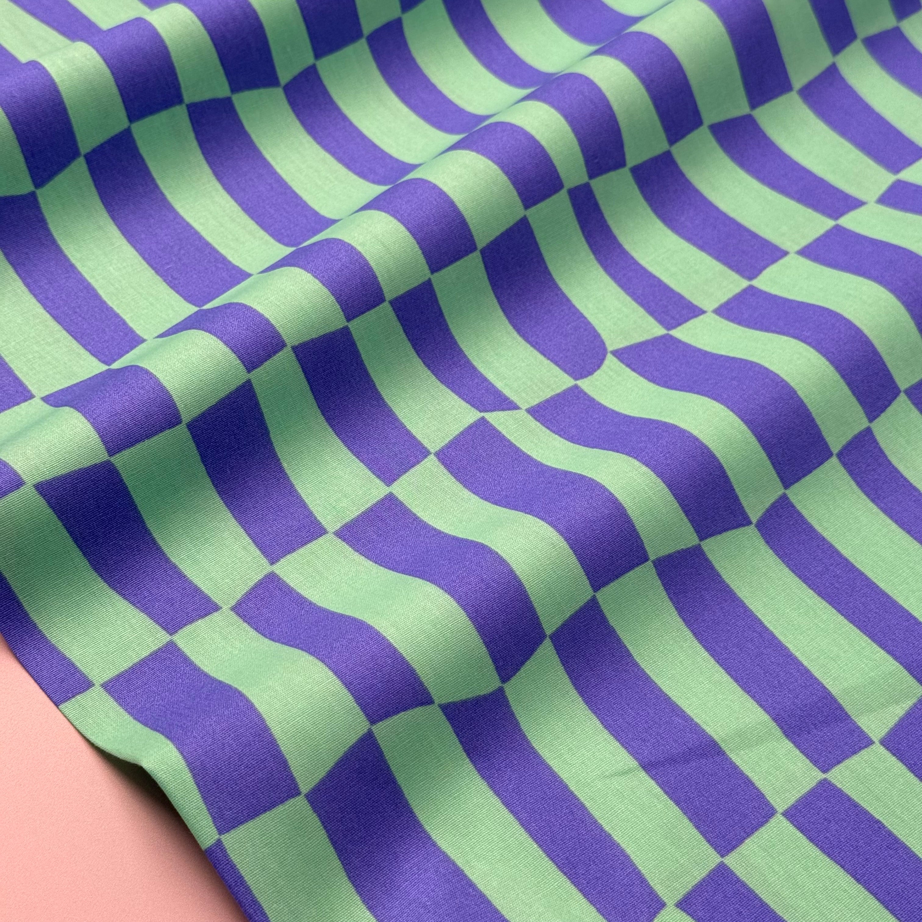 Wavy Checks Blue GOTS Organic Natural Cotton
