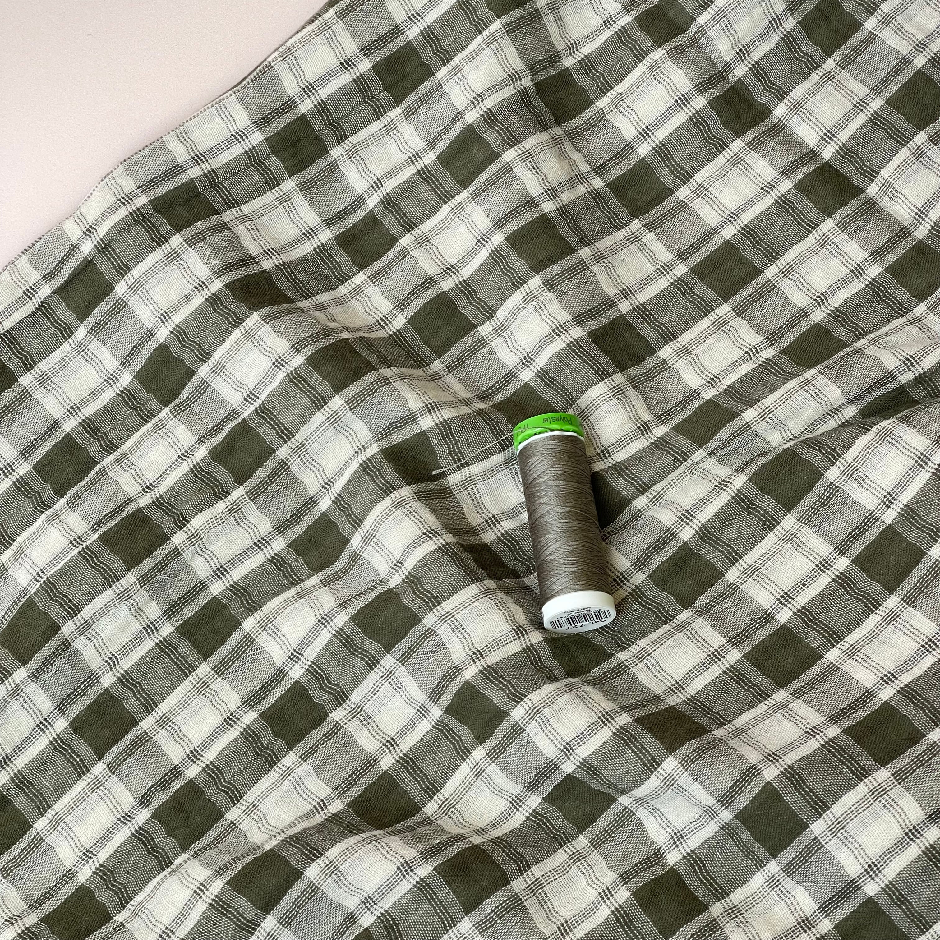 Reversible Olive Checks and Stripes Cotton Double Gauze