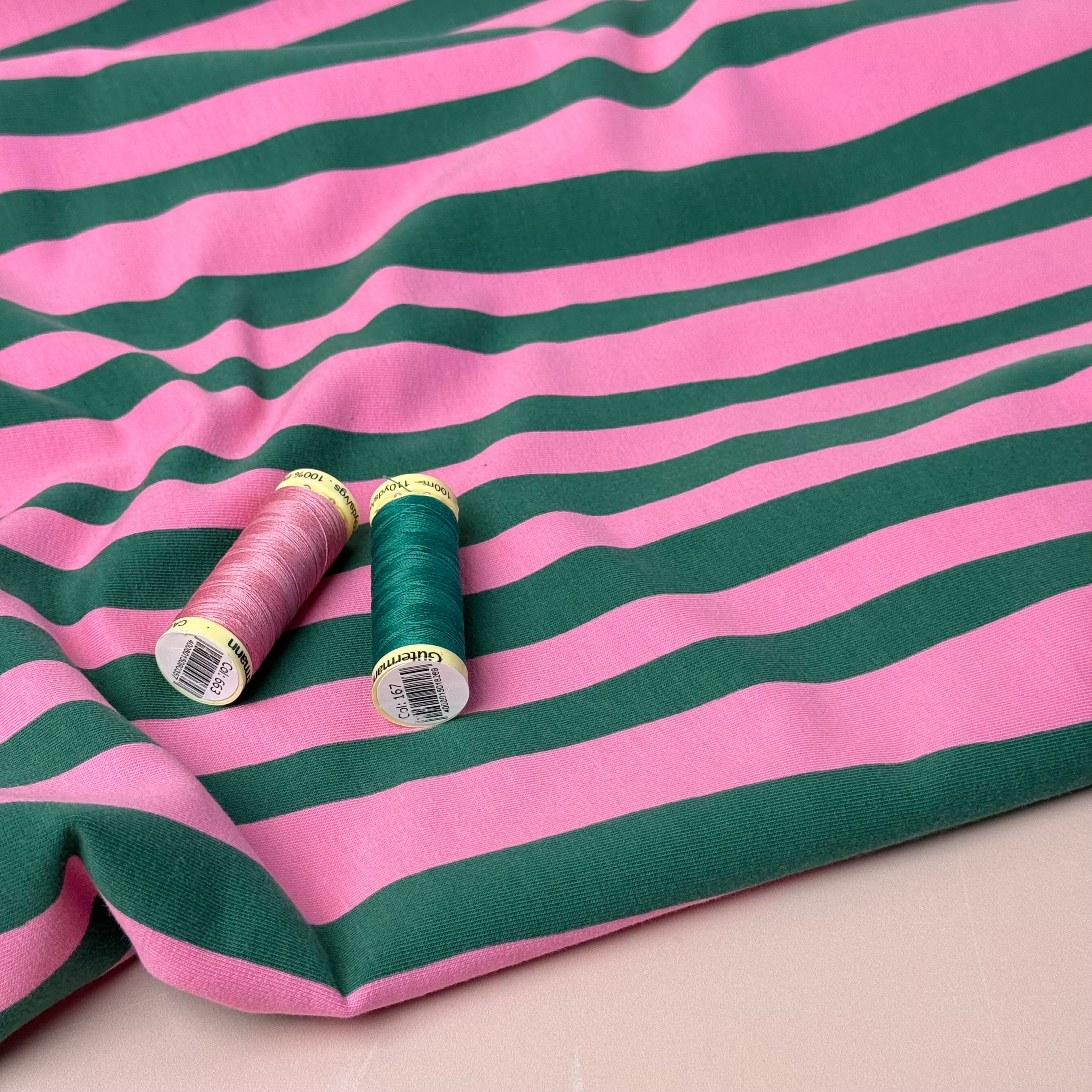 REMNANT 0.52 Metre - Wavy Stripes Green Organic GOTS Cotton French Terry