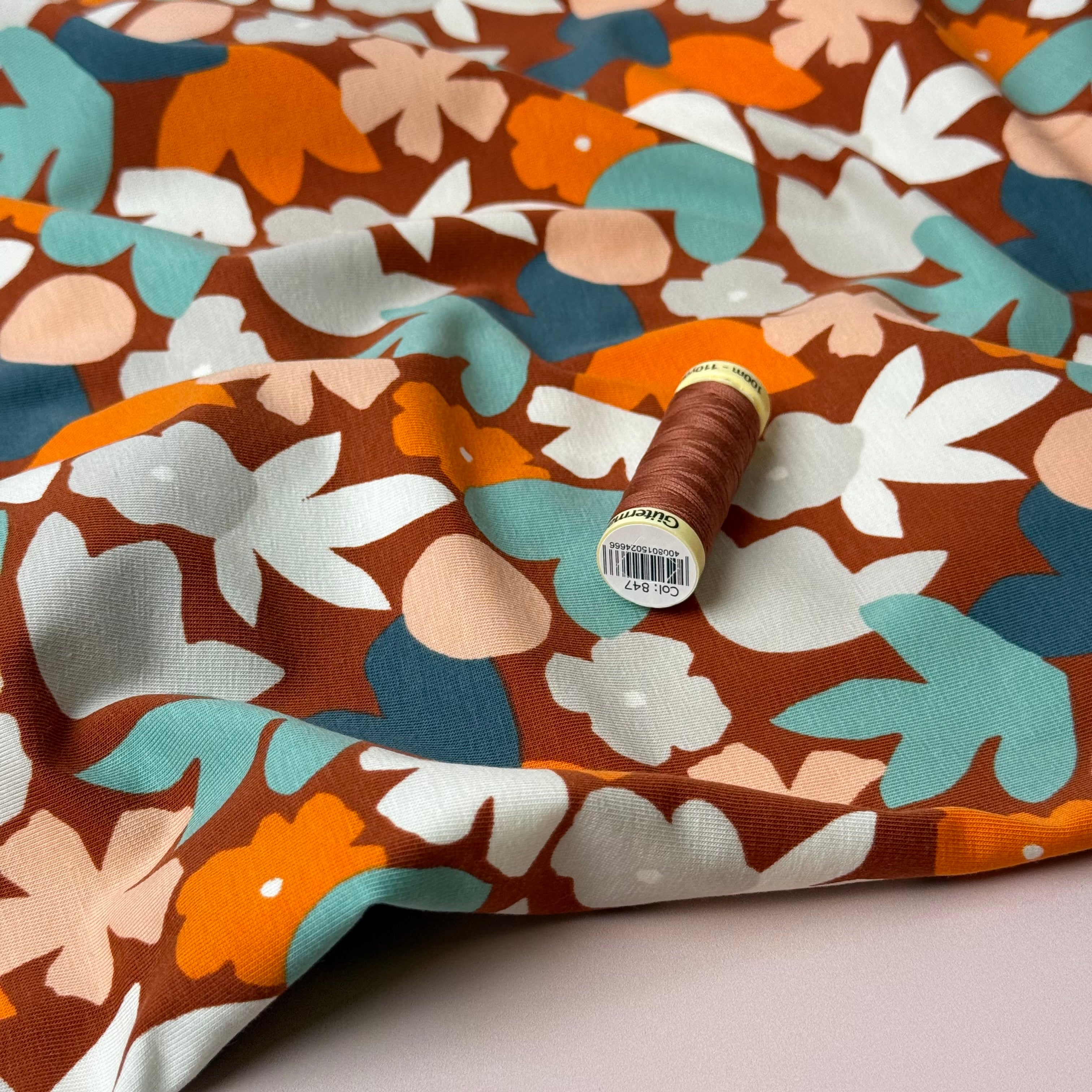 Autumn Flowers Cotton Jersey Fabric