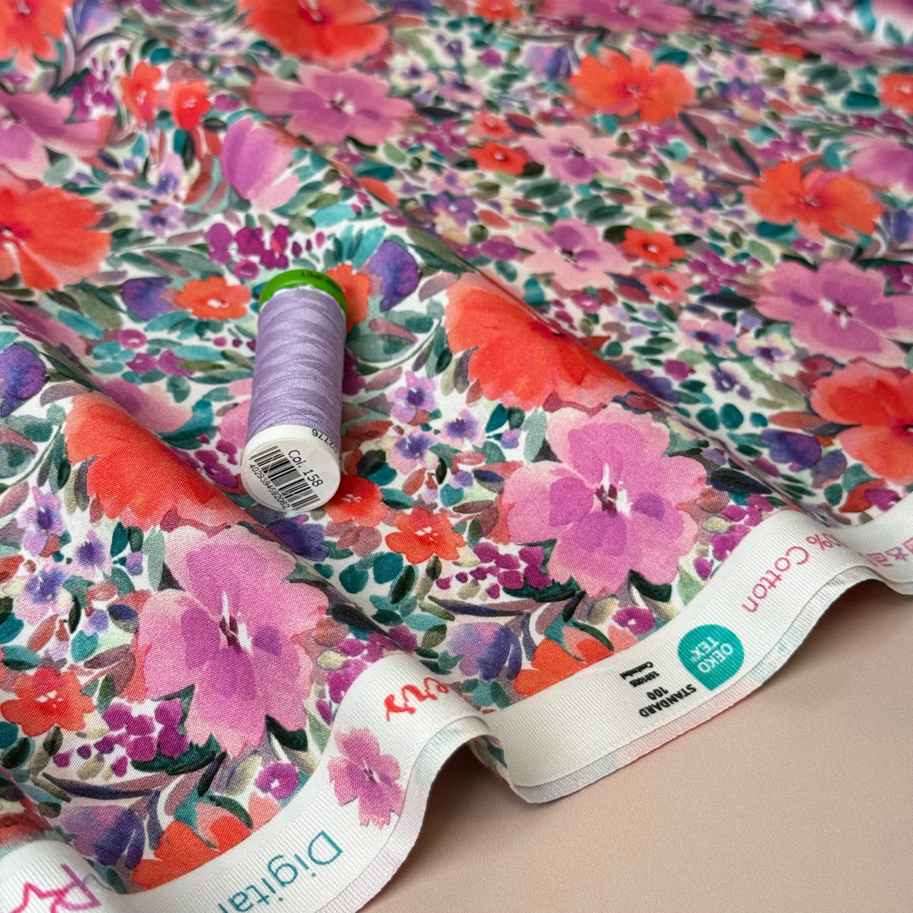 Watercolour Flowers Fine Cotton Poplin