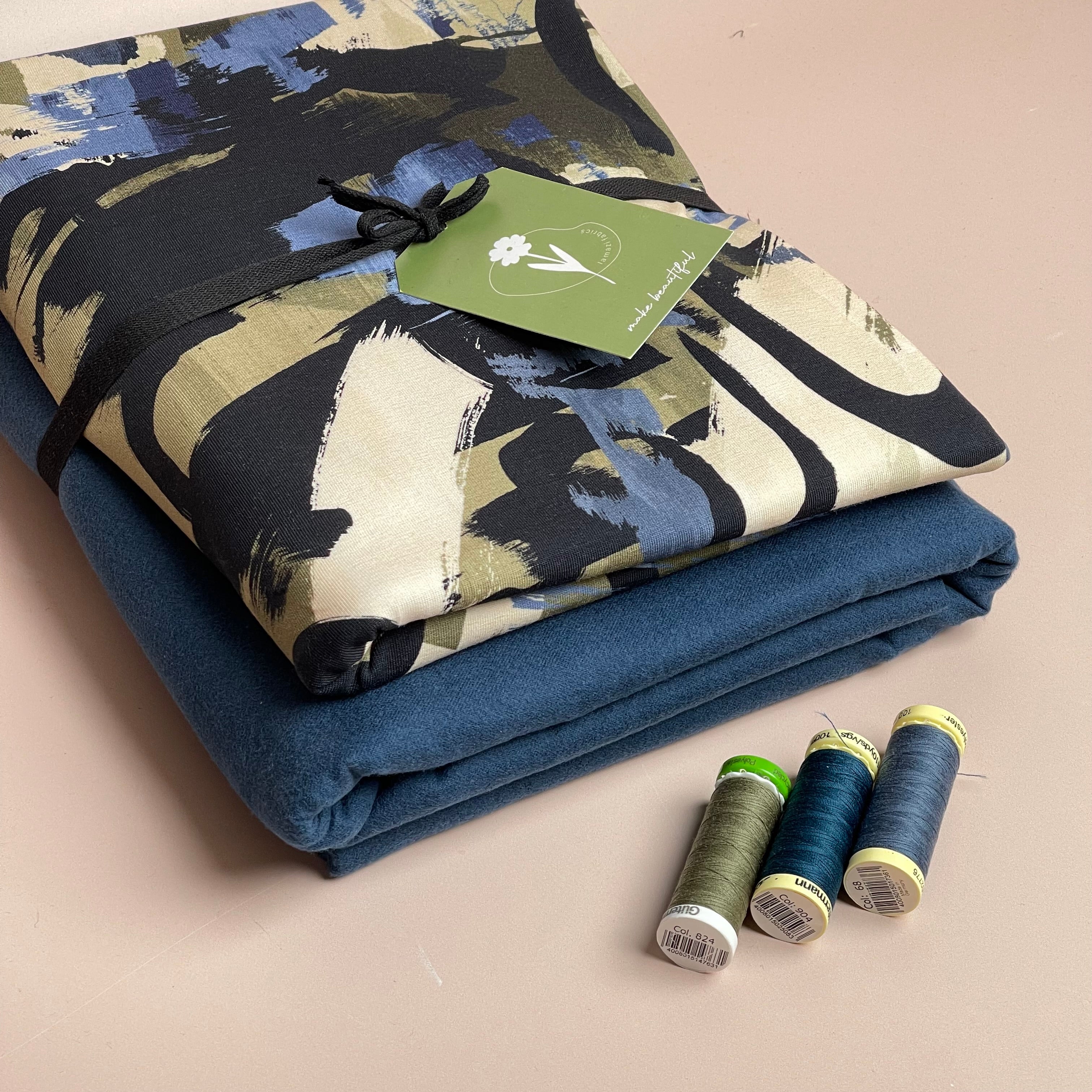 Limited Edition - Luxury Pyjama Kit with Printed Cotton Jersey and Deep Ocean Flannel