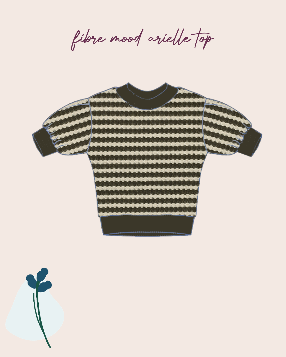 Make an Outfit Colour Bundles & Sewing Kit- Arielle Top in Summer Knitted Jacquard Olive & Matching Ribbing
