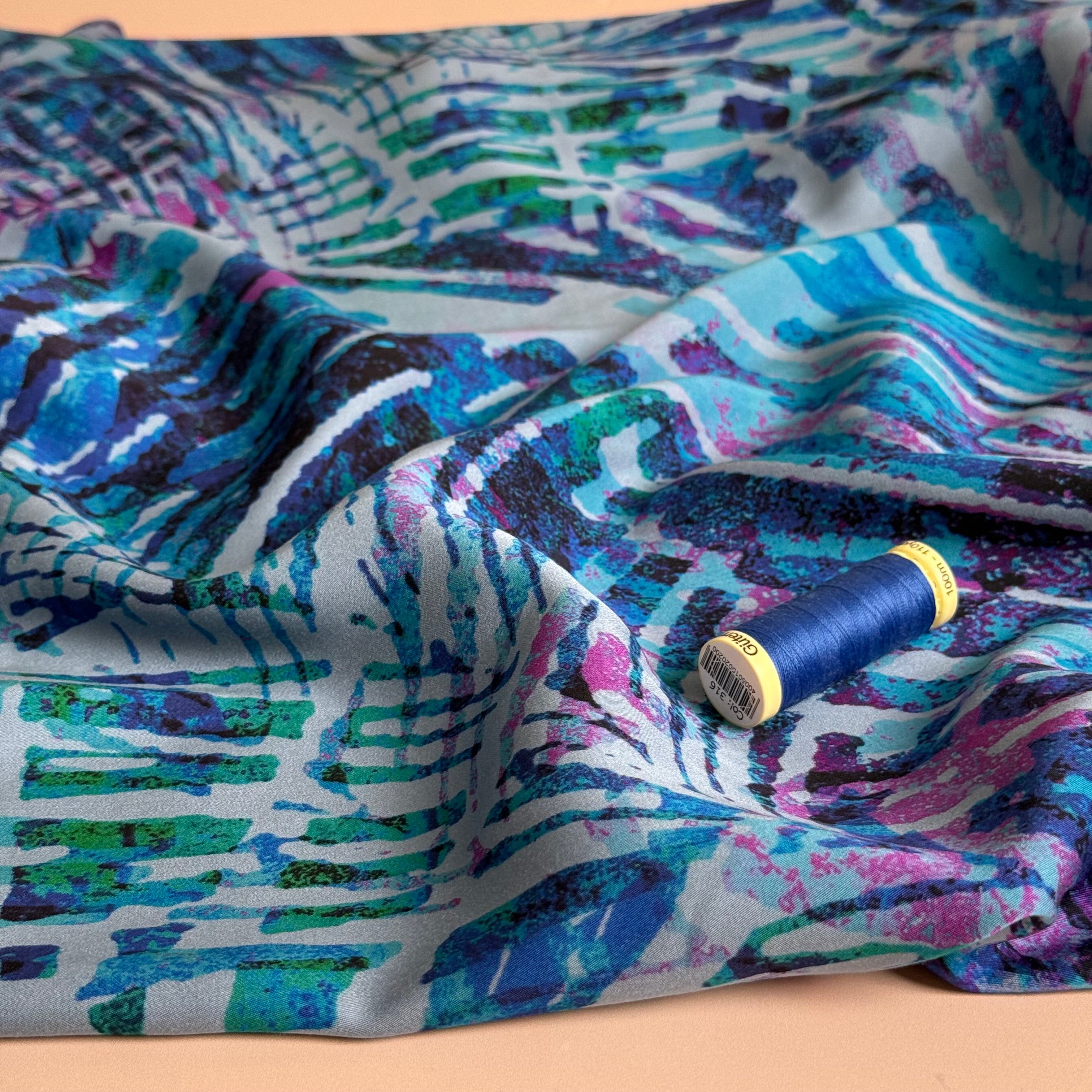 Shadow Leaves Viscose Sateen Fabric