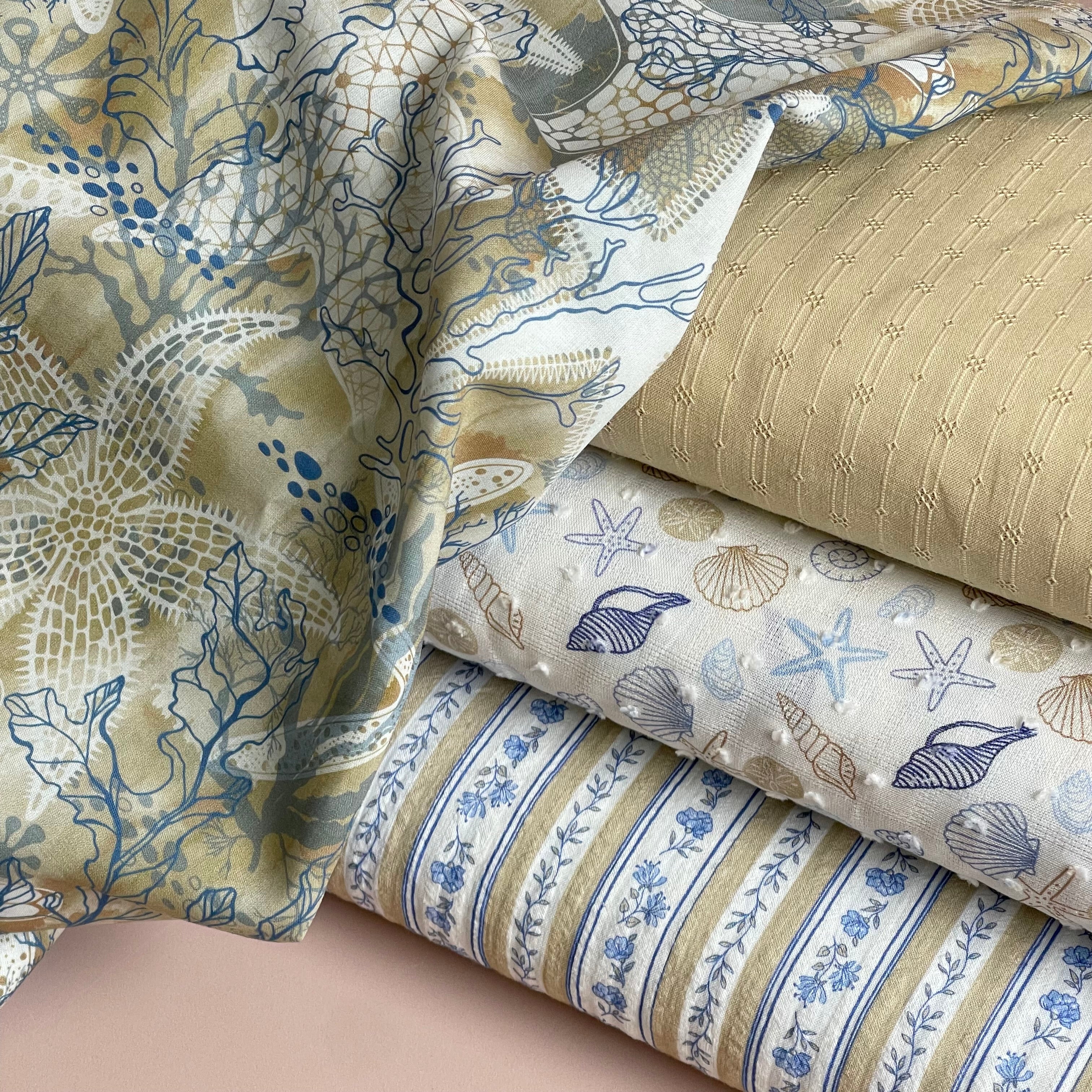 Seashells Cotton Dobby Check Fabric