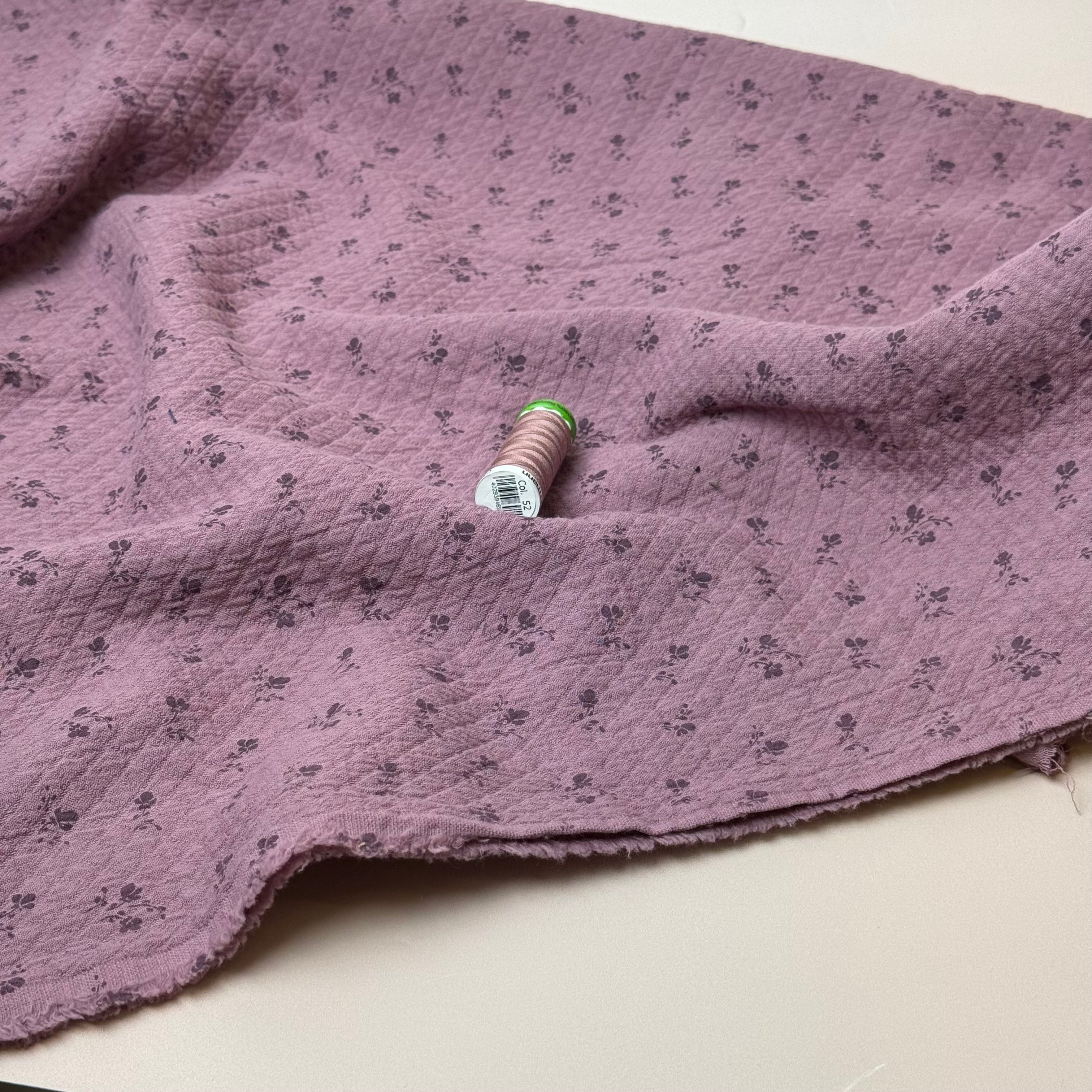 Ditsy Flowers Mauve Cotton Diamond Jacquard Fabric