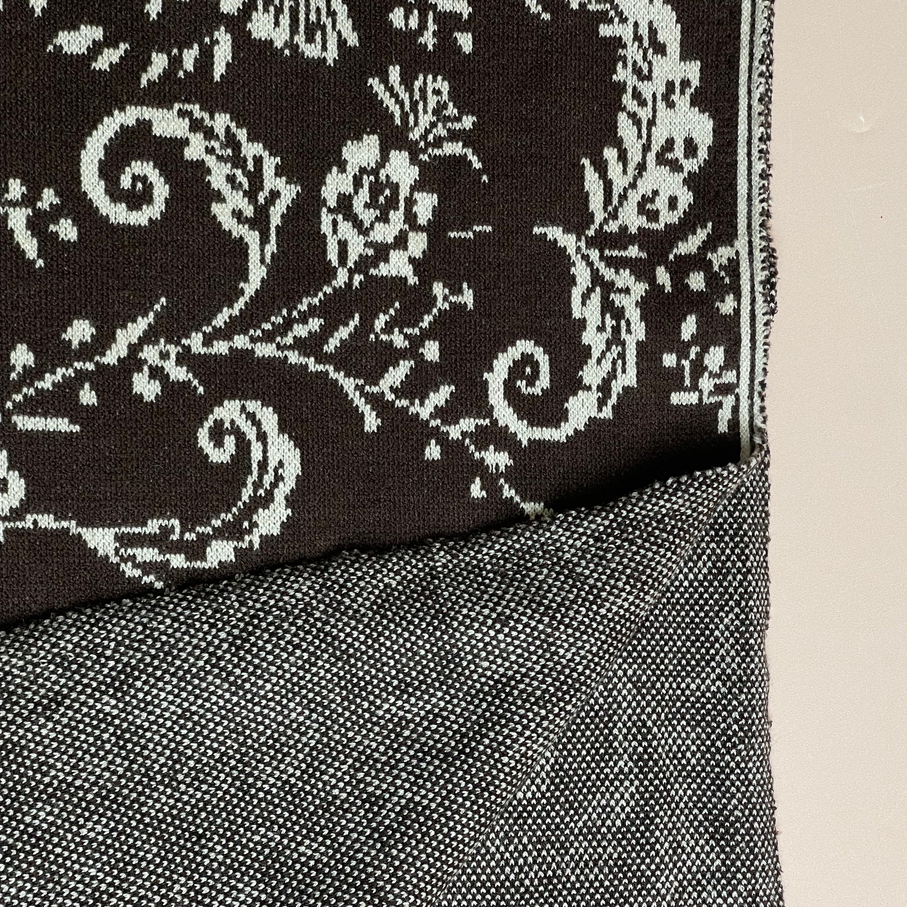 Flowers Dark Brown Yarn Dyed Jacquard Knit