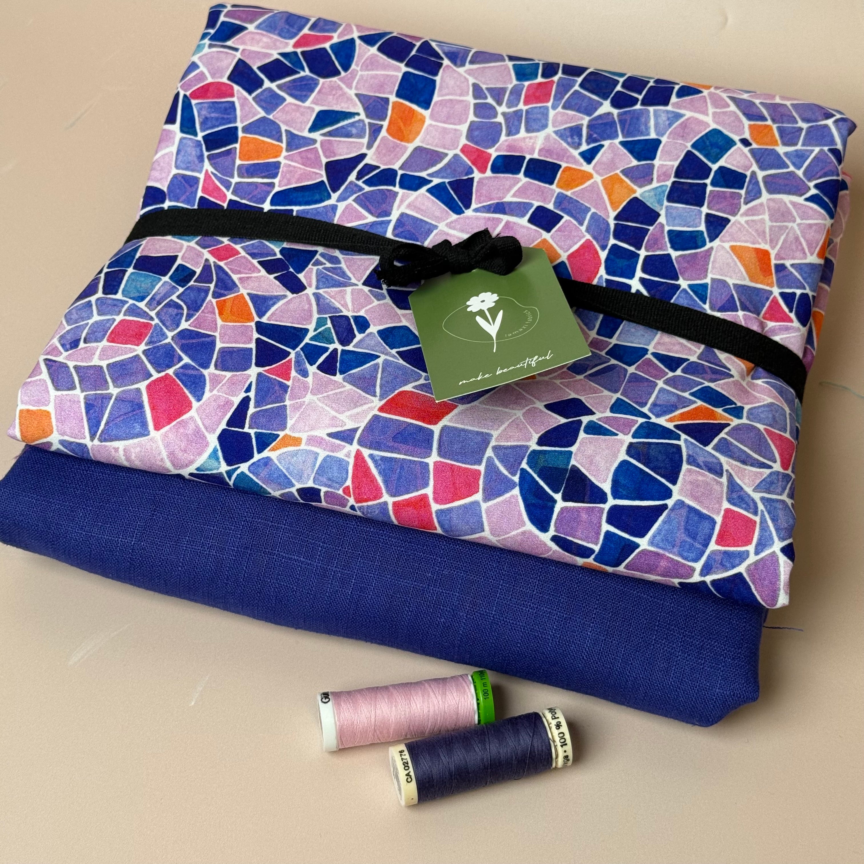 Make An Outfit Colour Bundle and Sewing Kit - Regalia Blouse in Lavender Mosaics and Spring Trousers in Lapis Linen