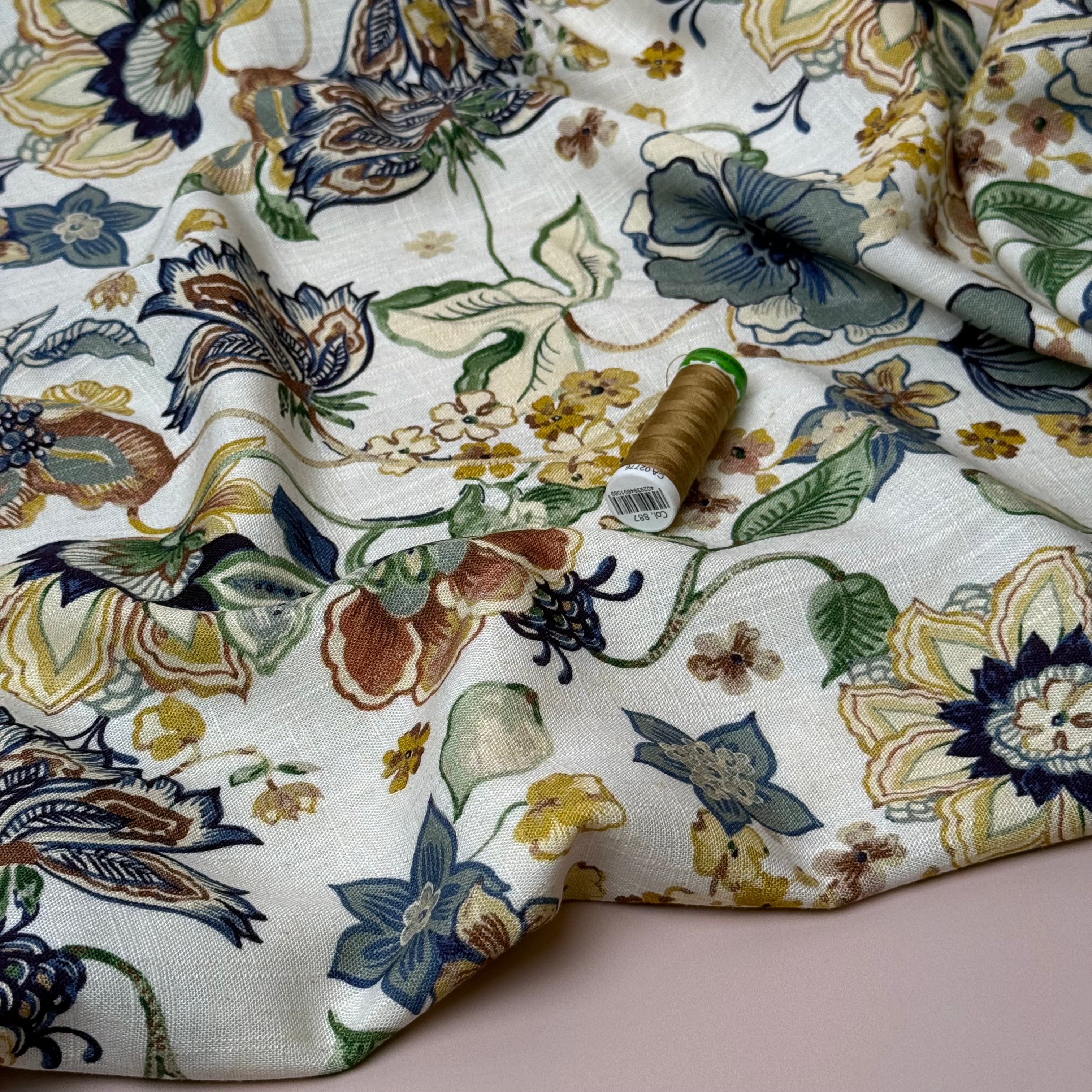 Henna Flowers Autumn Viscose Linen Fabric