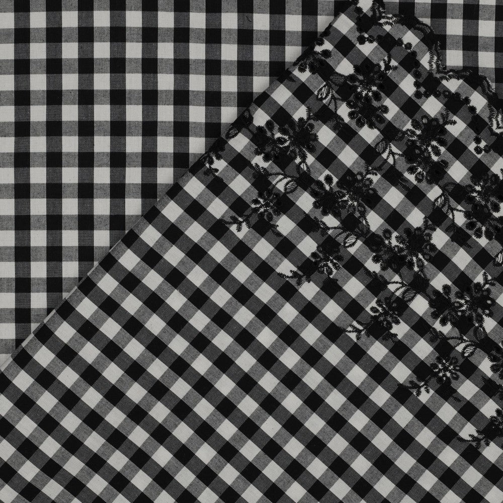 Scalloped Embroidered Gingham Cotton Fabric