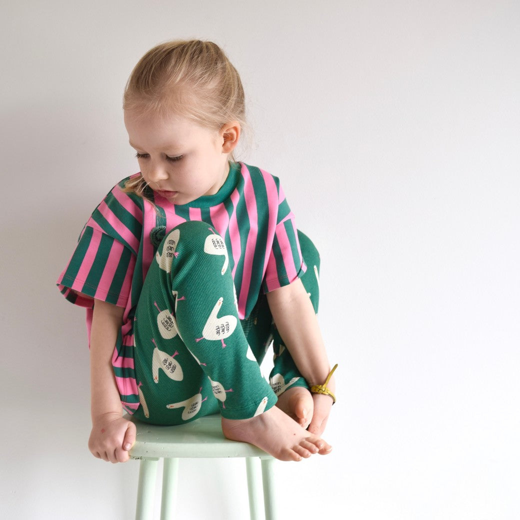 Geese on Green Organic GOTS Cotton Ribbed Jersey