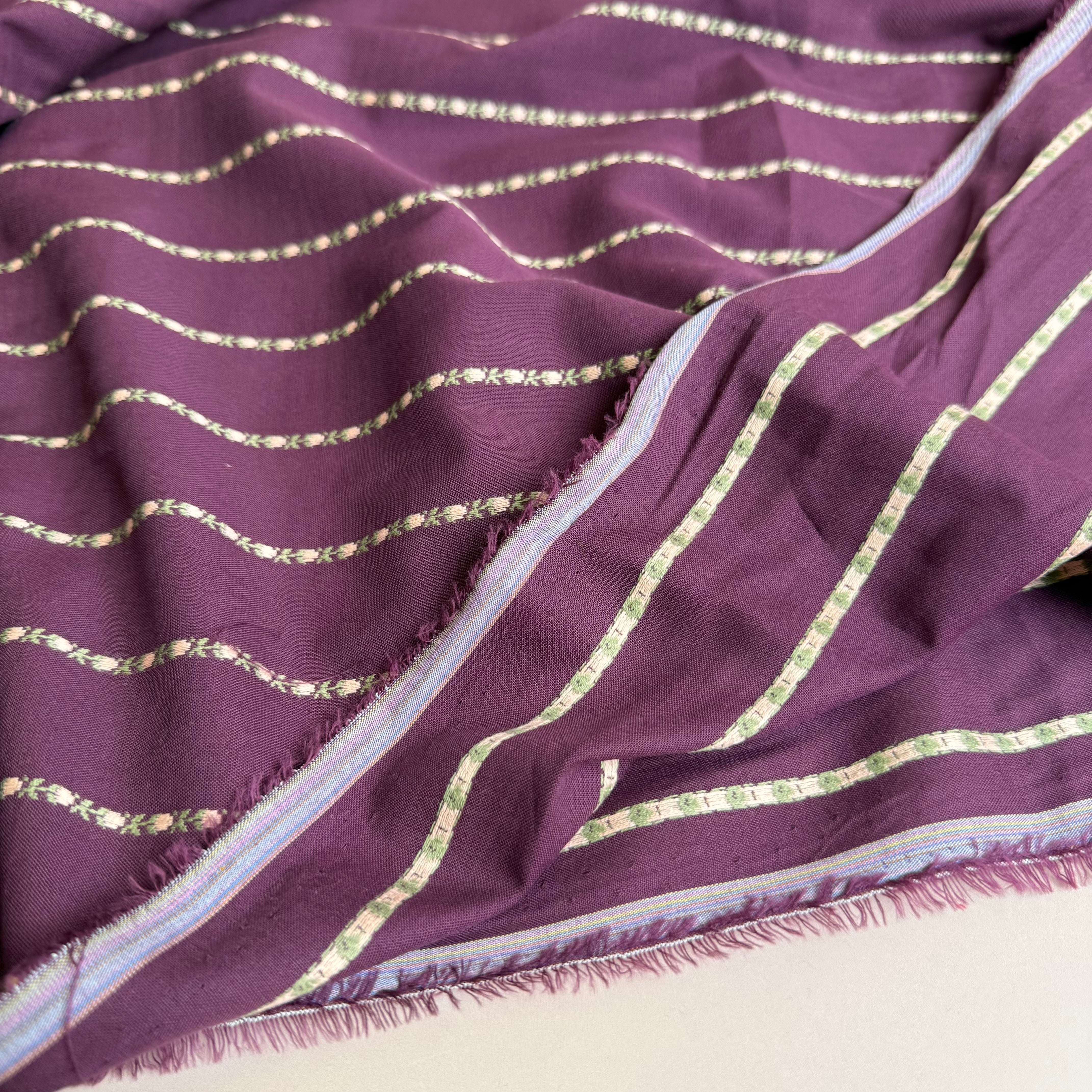 Flowers in Stripes Burgundy Cotton Jacquard Fabric