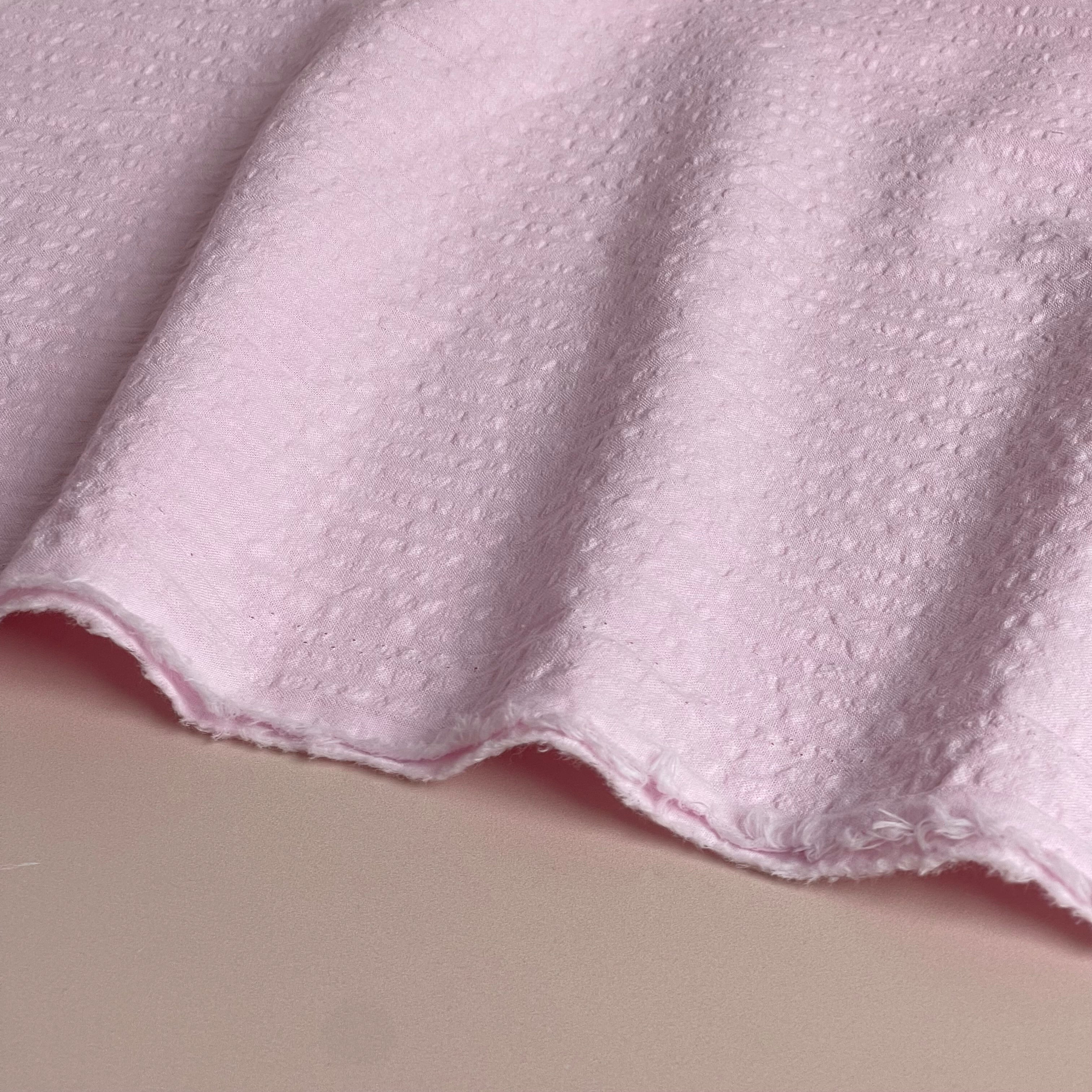 Powder Pink Bubble Stripe Cotton Seersucker Fabric