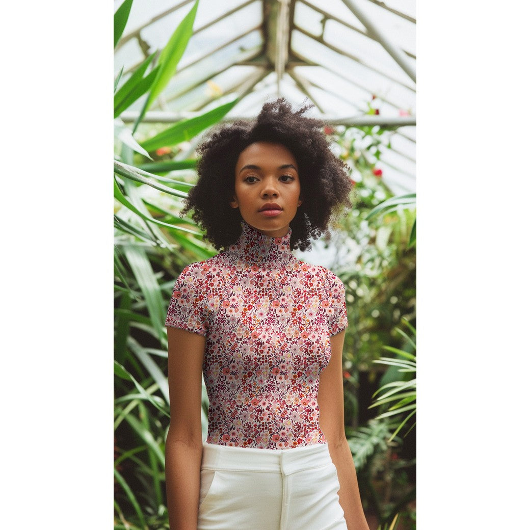 Ditsy Flowers on Peach Cotton Ribbed Jersey
