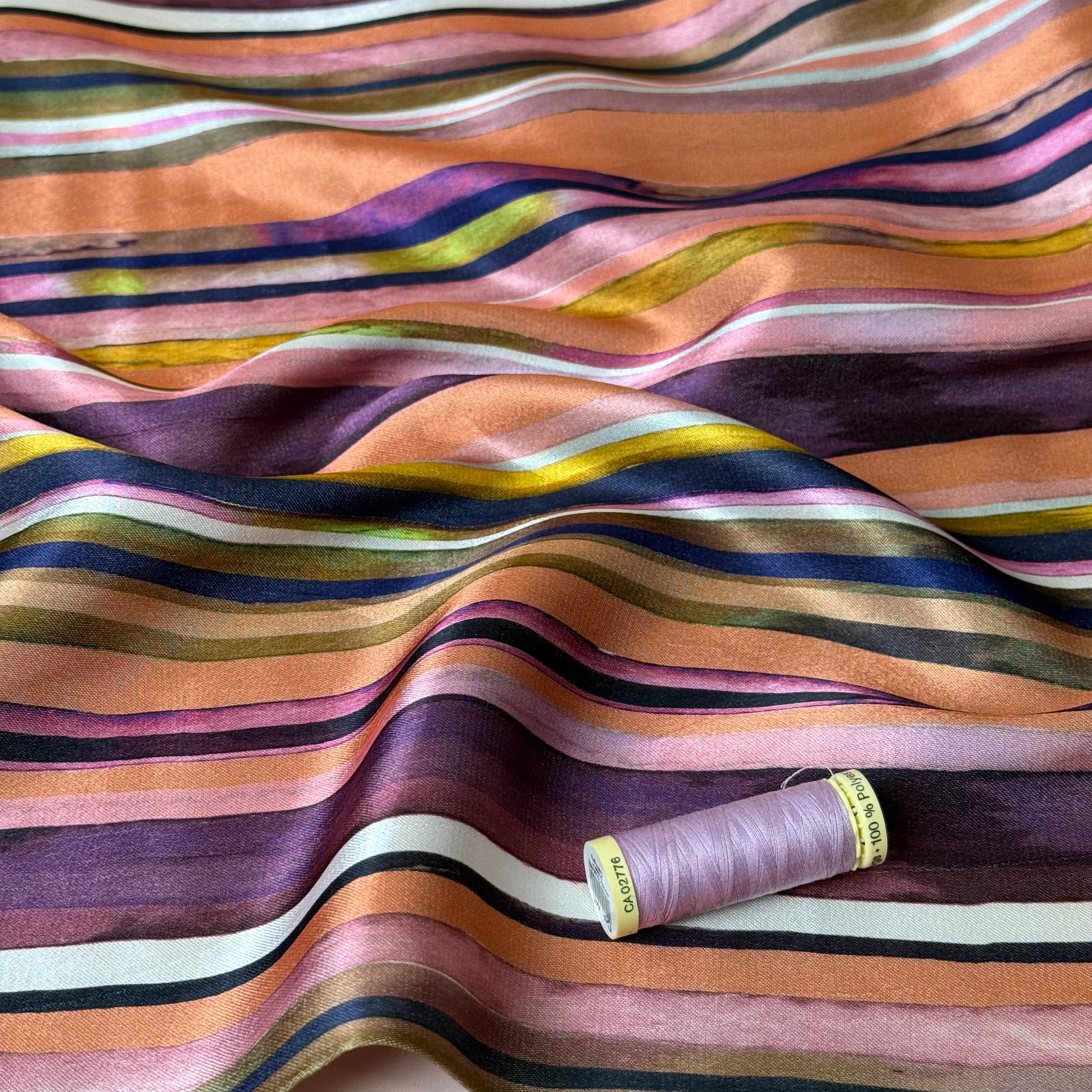 Amaranth Stripes Spun Viscose Sateen Fabric