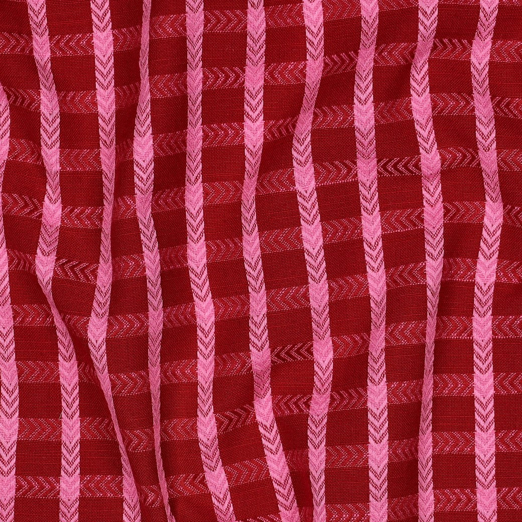 Boho Chevron Checks Red Yarn Dyed Cotton Jacquard