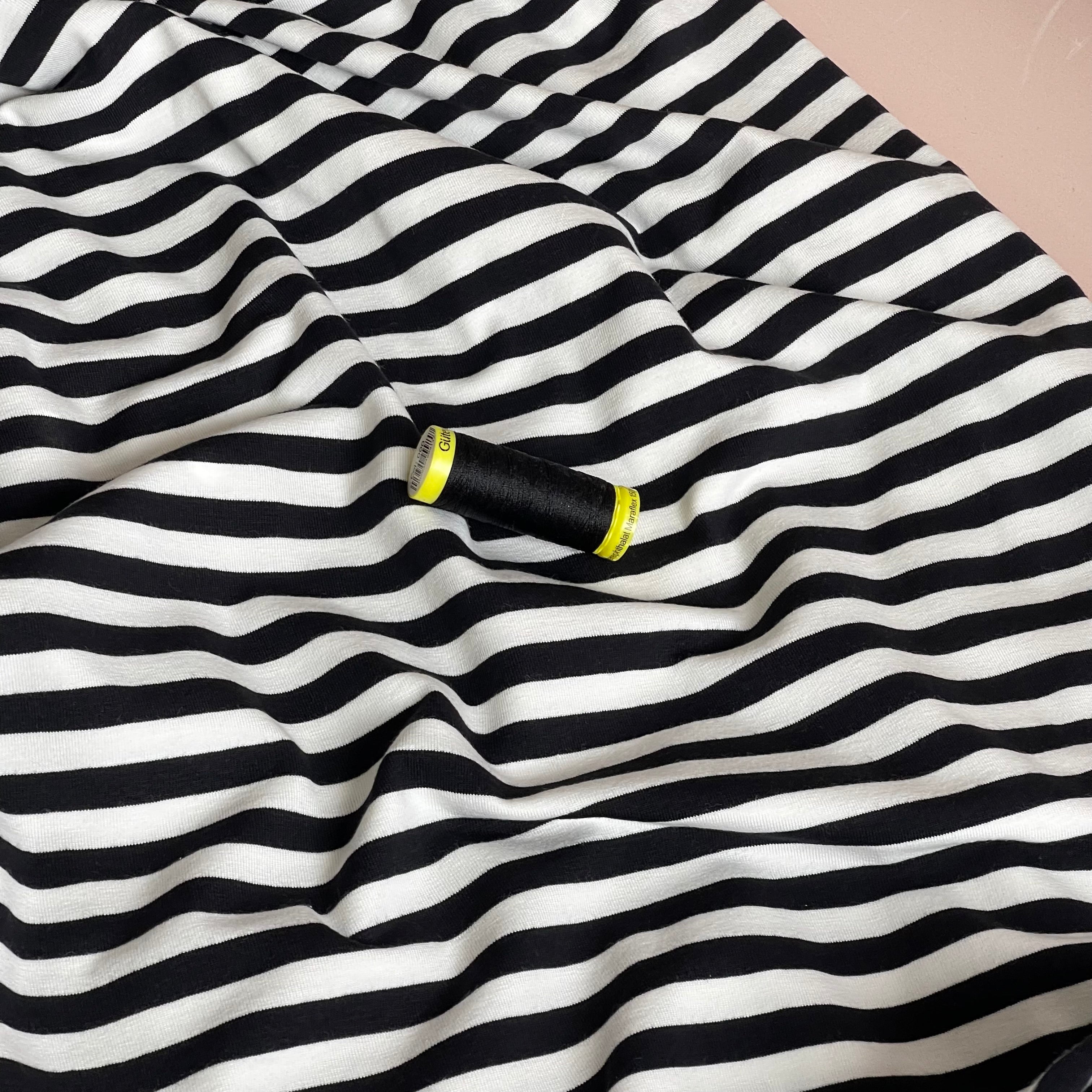 Yarn Dyed Black Breton Stripe Cotton Jersey Fabric