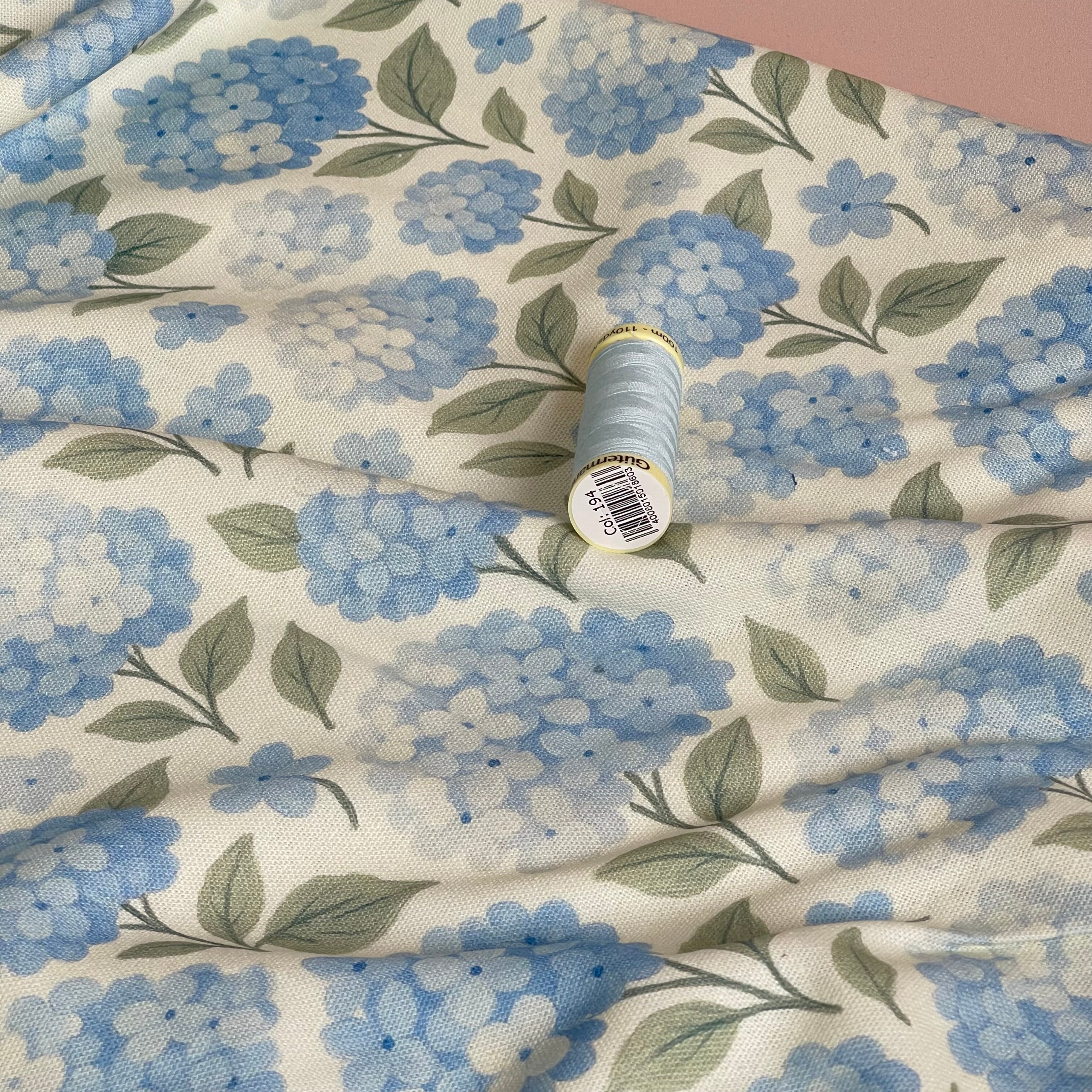 Hydrangea Flowers Viscose Linen Fabric