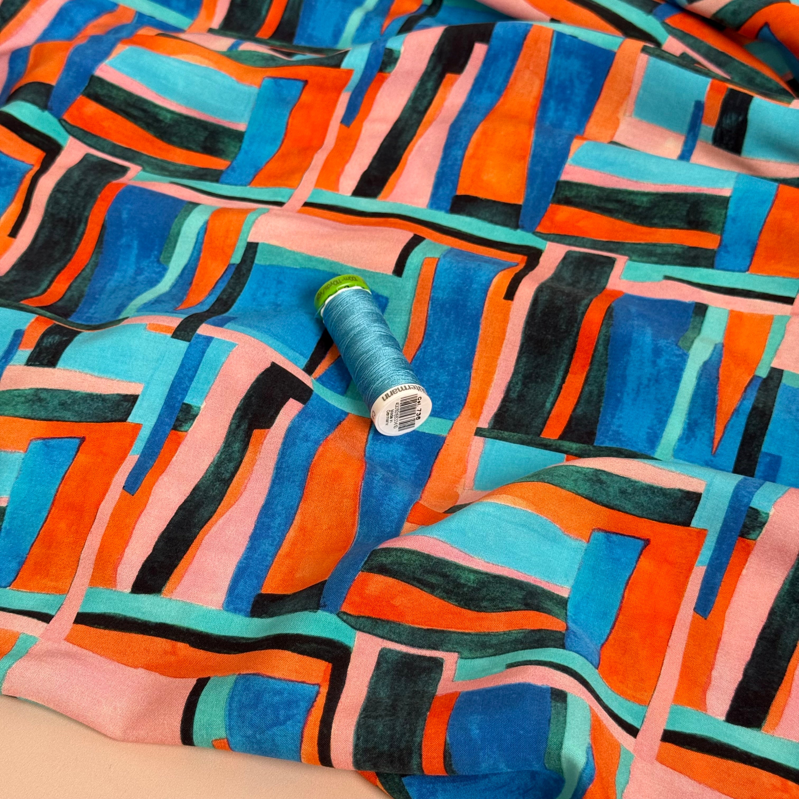 Abstract City Viscose Poplin Fabric