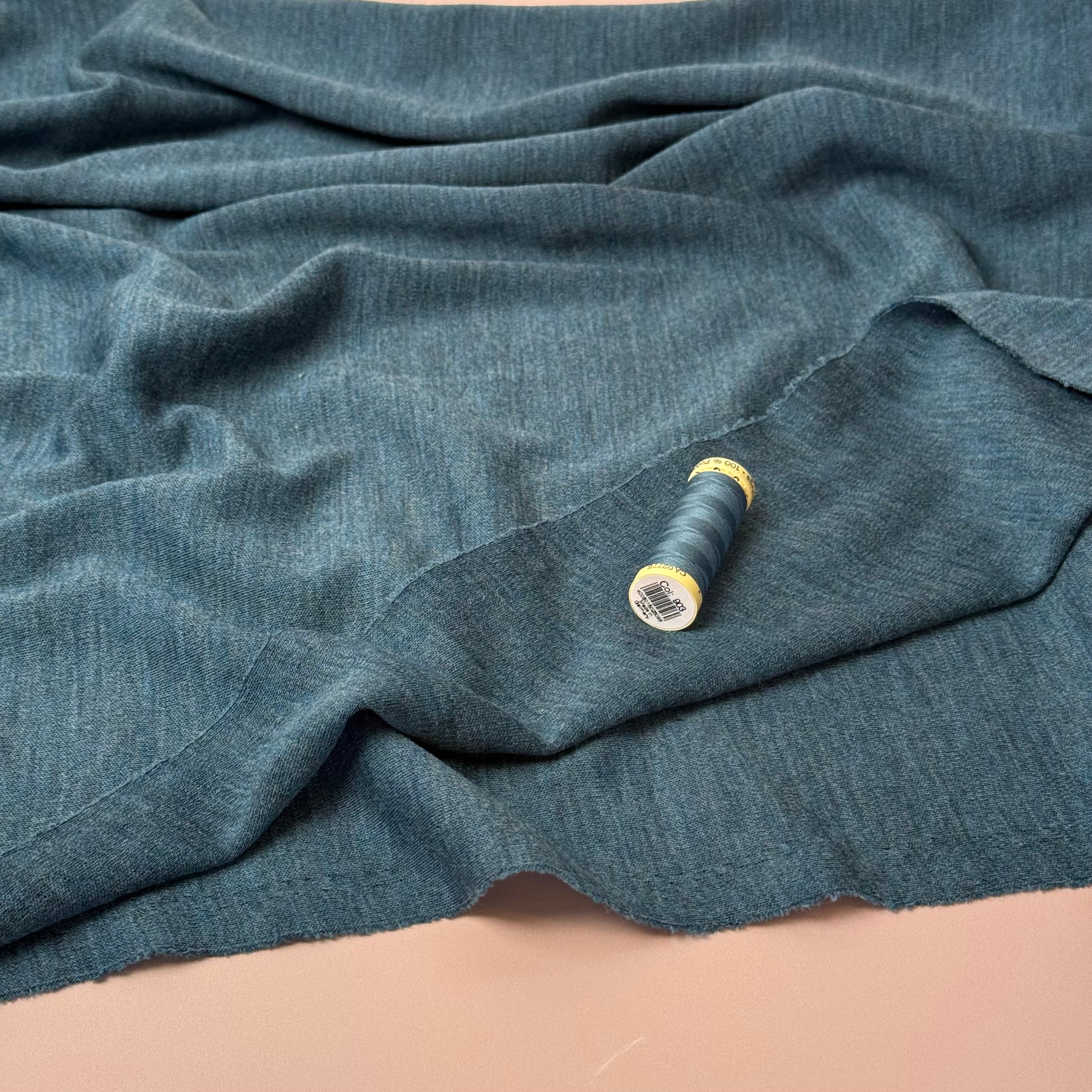 Pure Merino Wool Sweater Knit in Petrol Melange