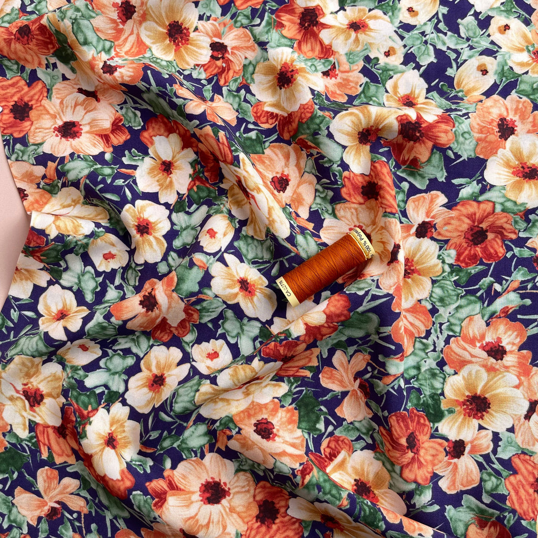 REMNANT 1.02 Metres - Autumn Blooms Viscose Fabric