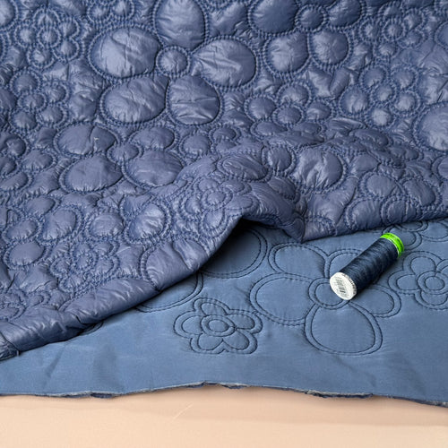 Flowers on Navy Quilted Puffer Fabric