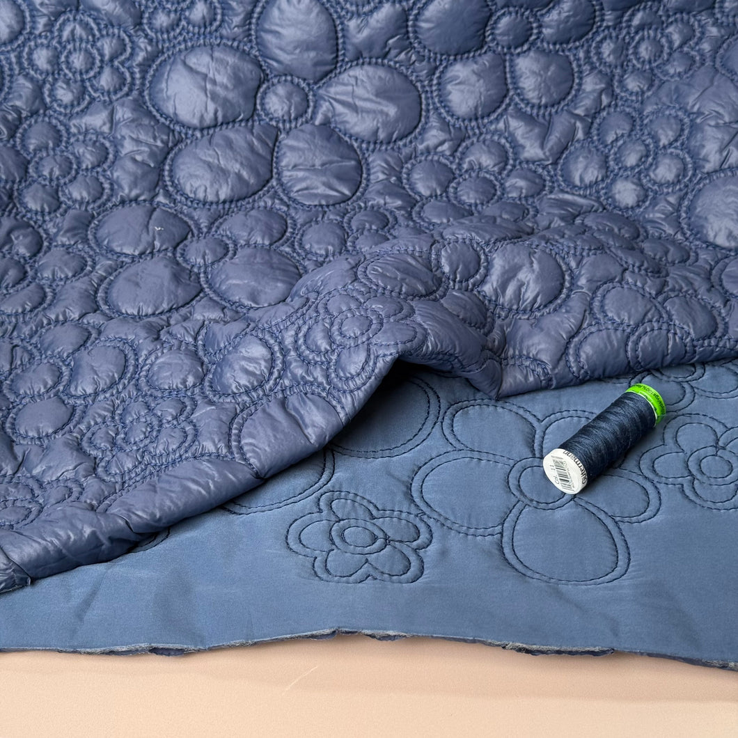 Flowers on Navy Quilted Puffer Fabric