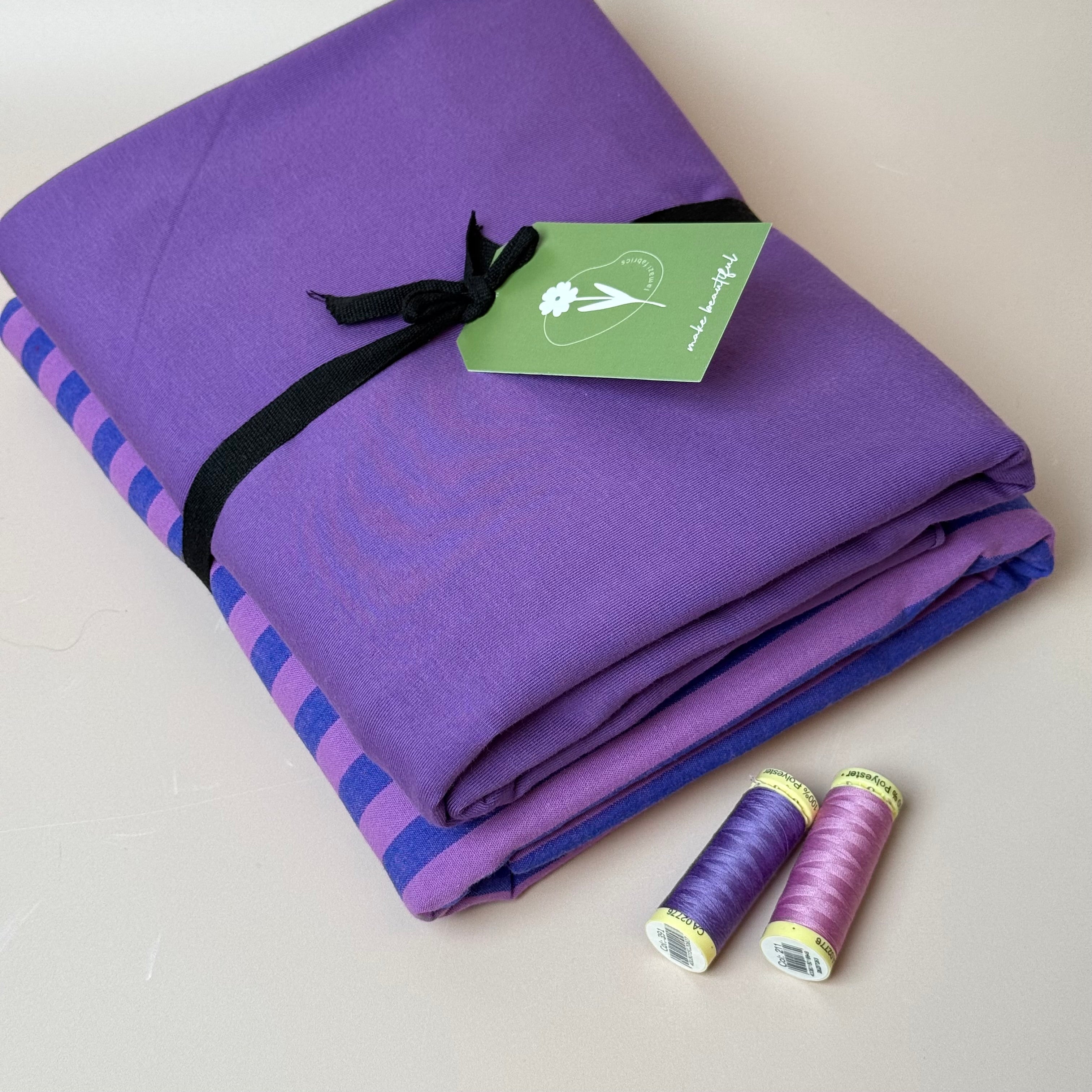 Limited Edition - Luxury Pyjama Kit with Purple Stripe Washed Cotton and Jersey