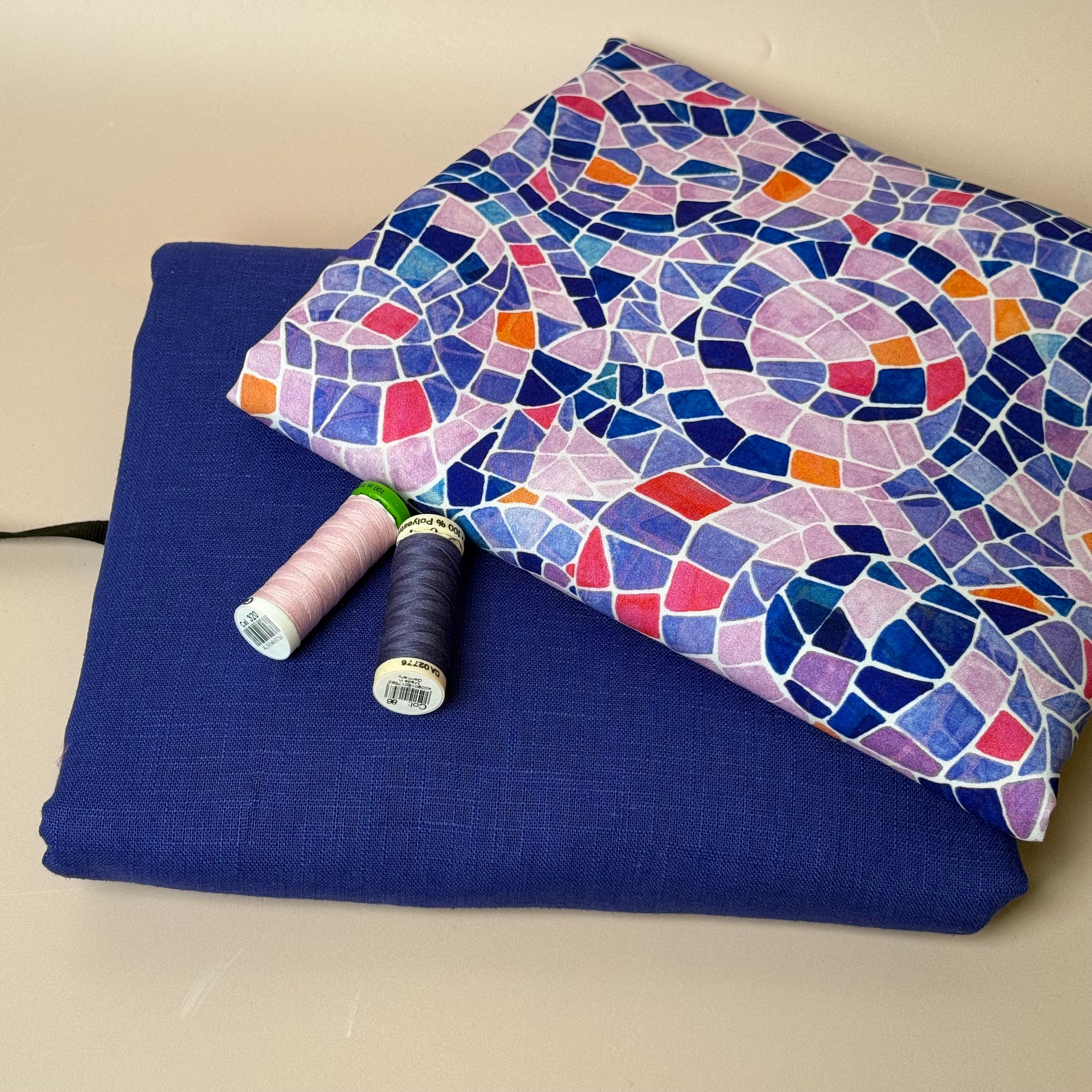 Make An Outfit Colour Bundle and Sewing Kit - Regalia Blouse in Lavender Mosaics and Spring Trousers in Lapis Linen
