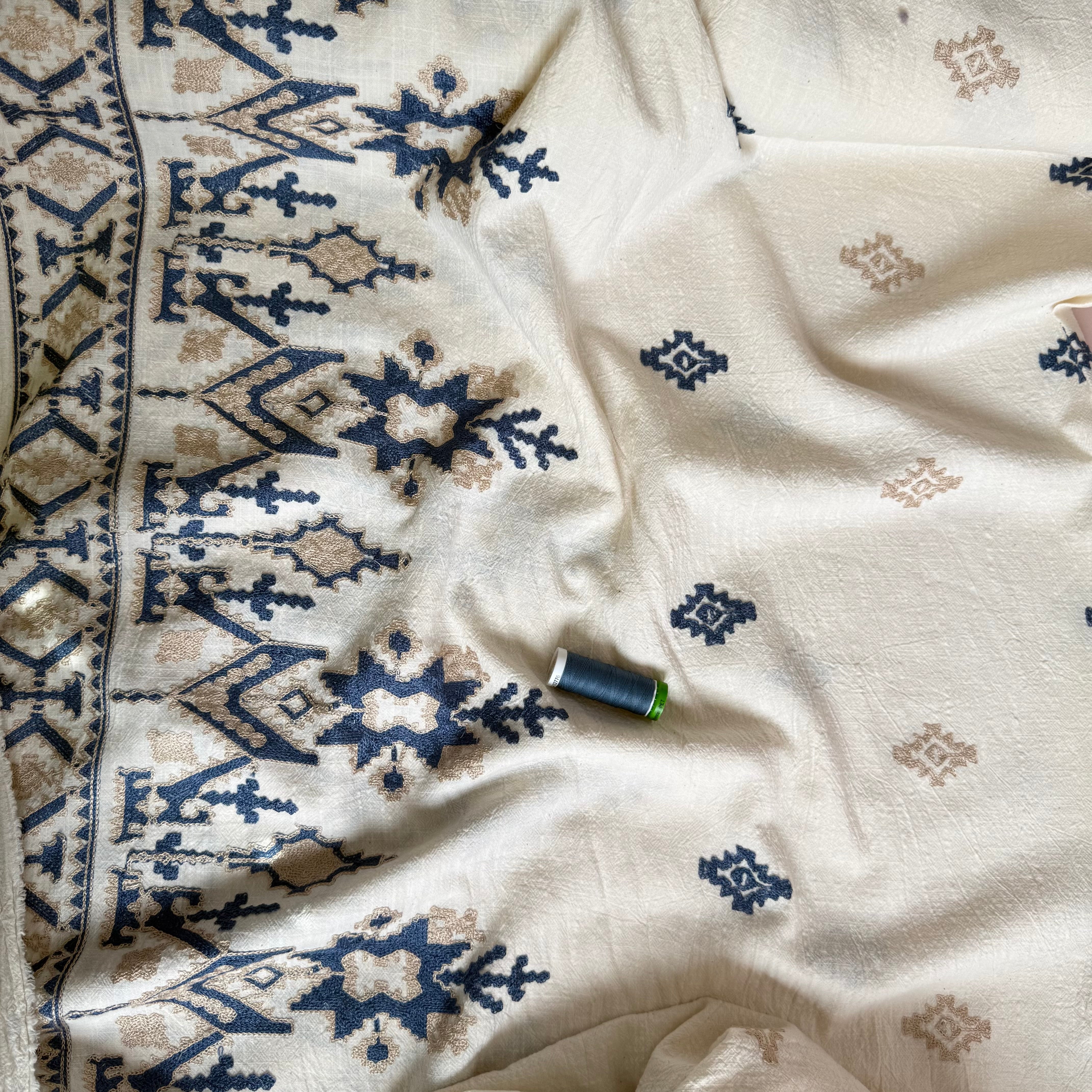Authentic Border Embroidered Washed Cotton Fabric