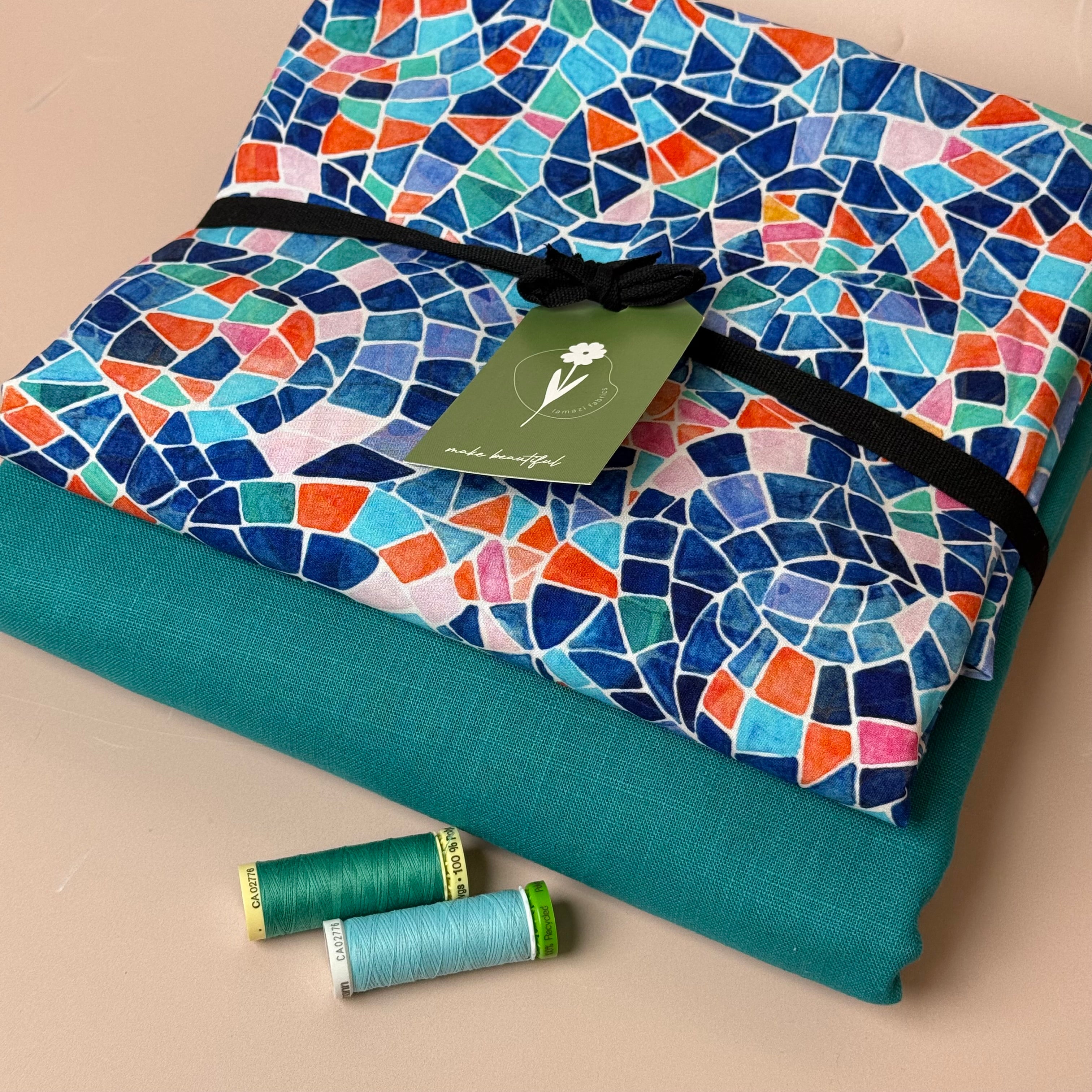 Make An Outfit Colour Bundle and Sewing Kit - Regalia Blouse in Mosaics Summer and Spring Trousers in Teal Linen