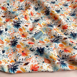 Orange Flowers Linen Cotton Blend Fabric